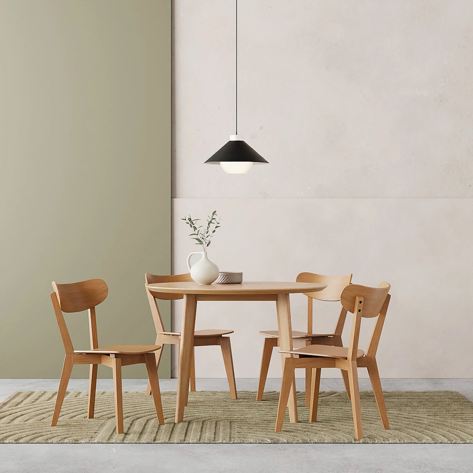 Roxby 4 Chairs Round Table Dining Set | Oak