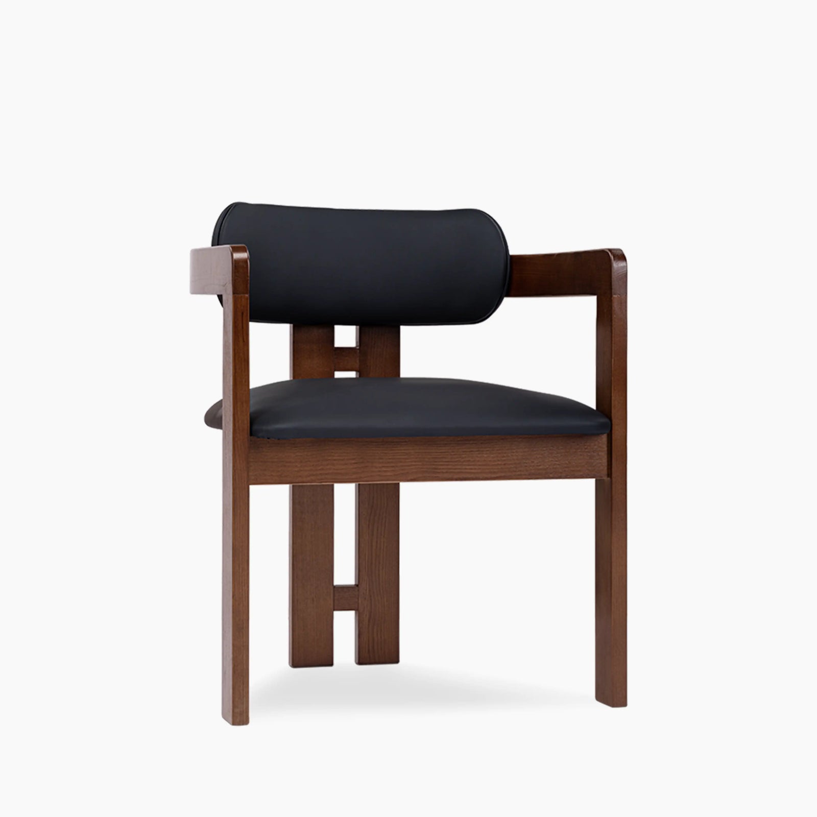 Hallie Carver Dining Chair | Noir Black Faux Leather & Walnut