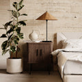 Mika Square Wooden 1 Drawer Bedside Table | Walnut & Black