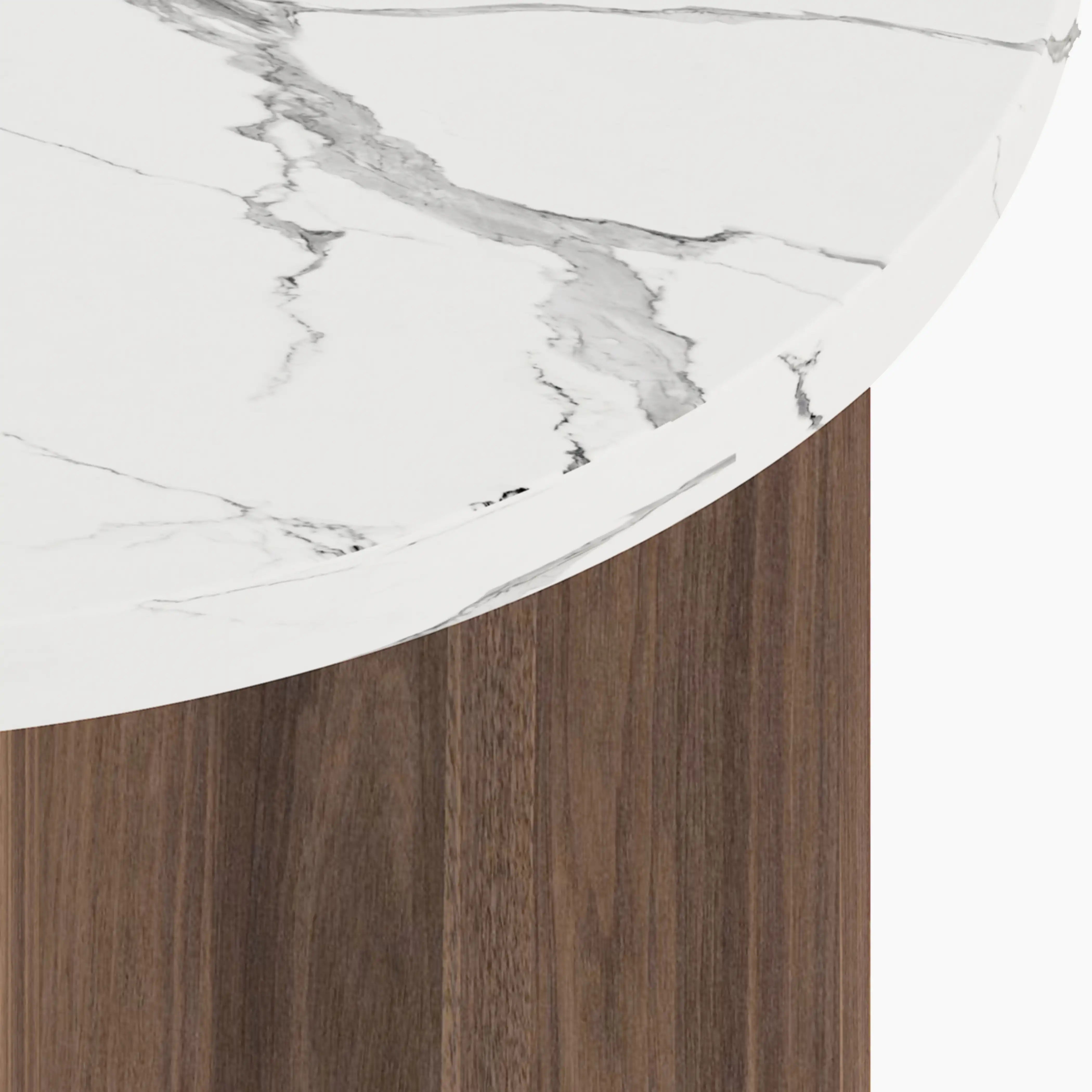 Moreton Round Side Table | White Marble Effect & Walnut