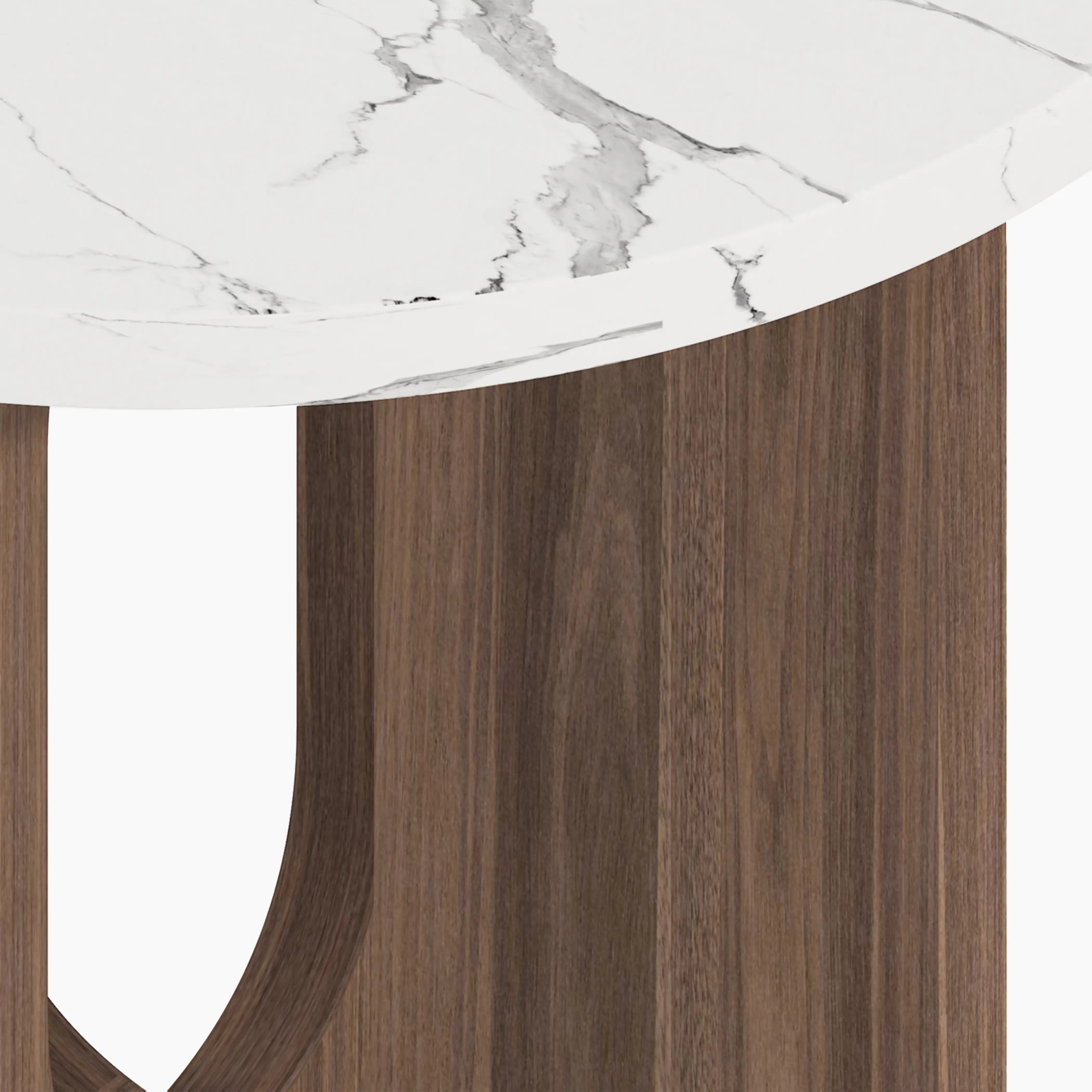 Moreton Round Side Table | White Marble Effect & Walnut