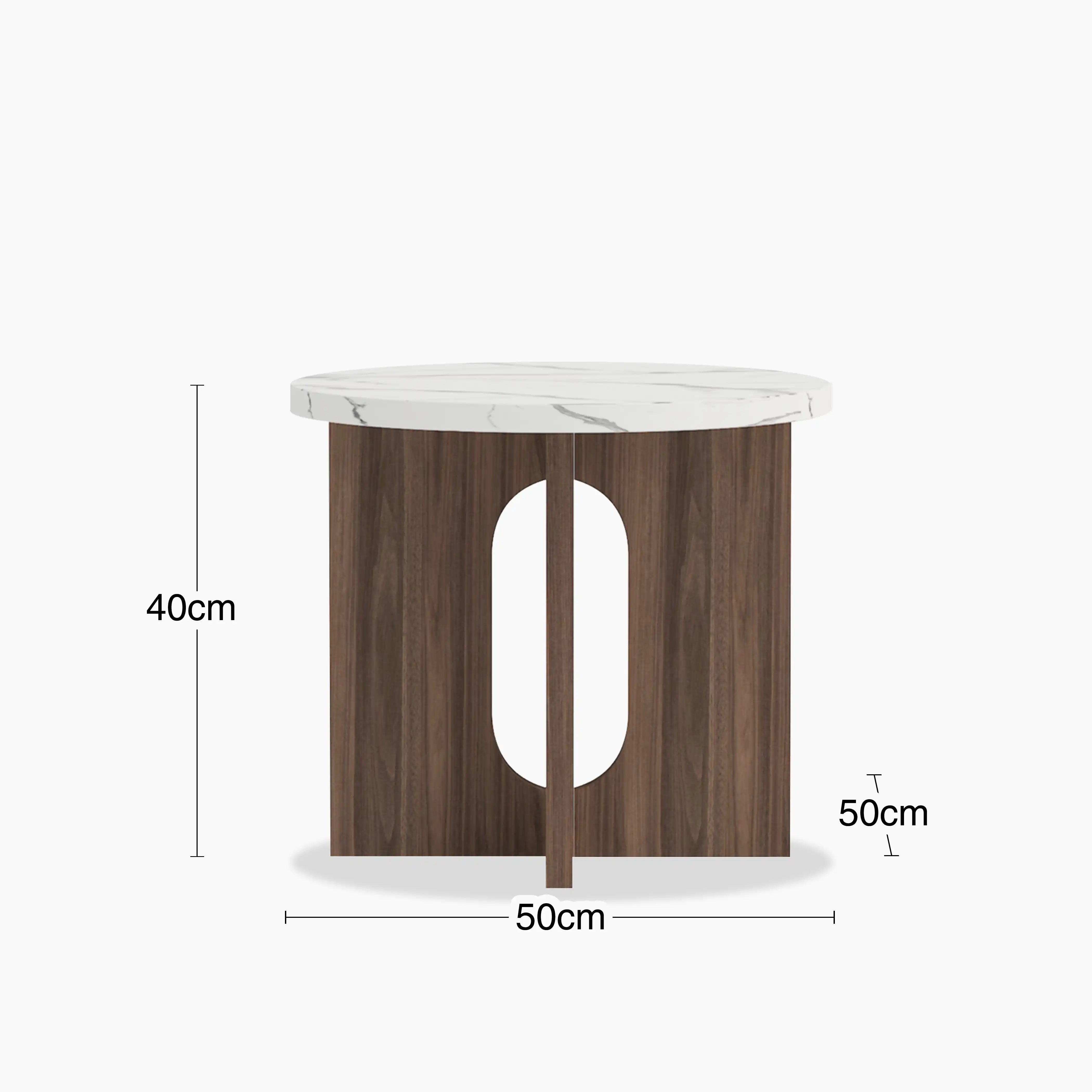 Moreton Round Side Table | White Marble Effect & Walnut