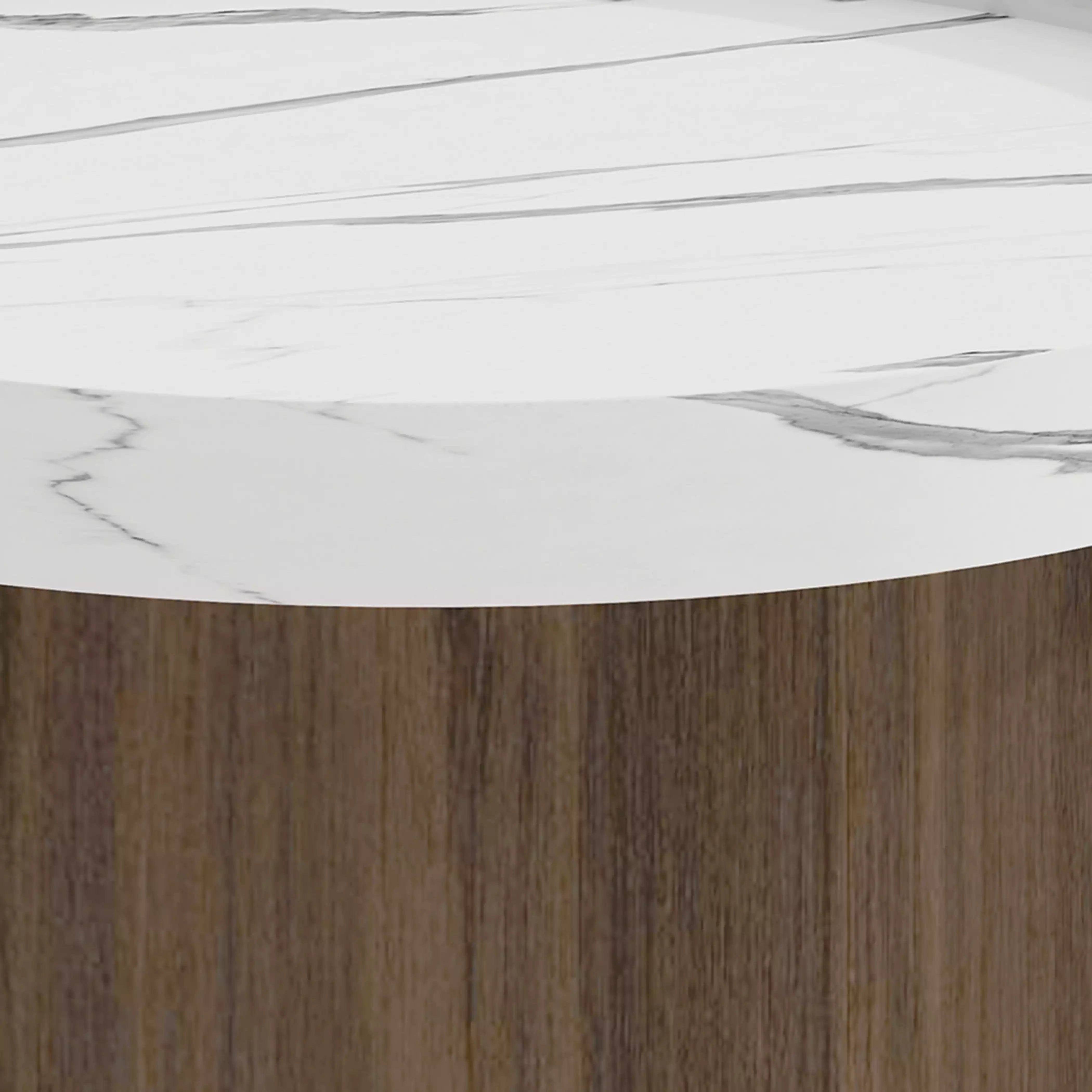 Raya Round Side Table | White Marble Effect & Walnut