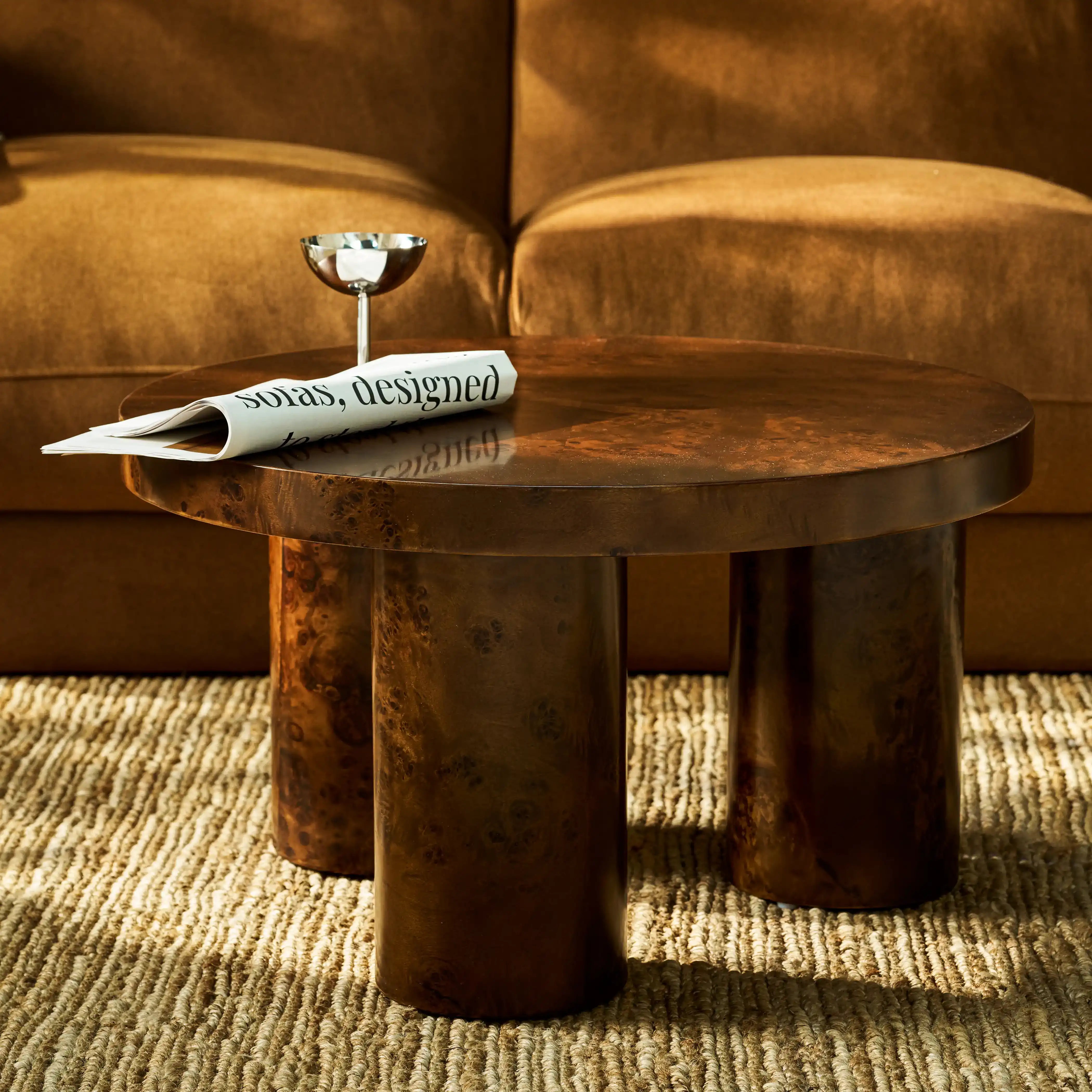 Livi Round Wooden Coffee Table | Walnut Burl Wood