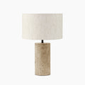 Emberlyn Table Lamp | White Linen & Natural Travertine