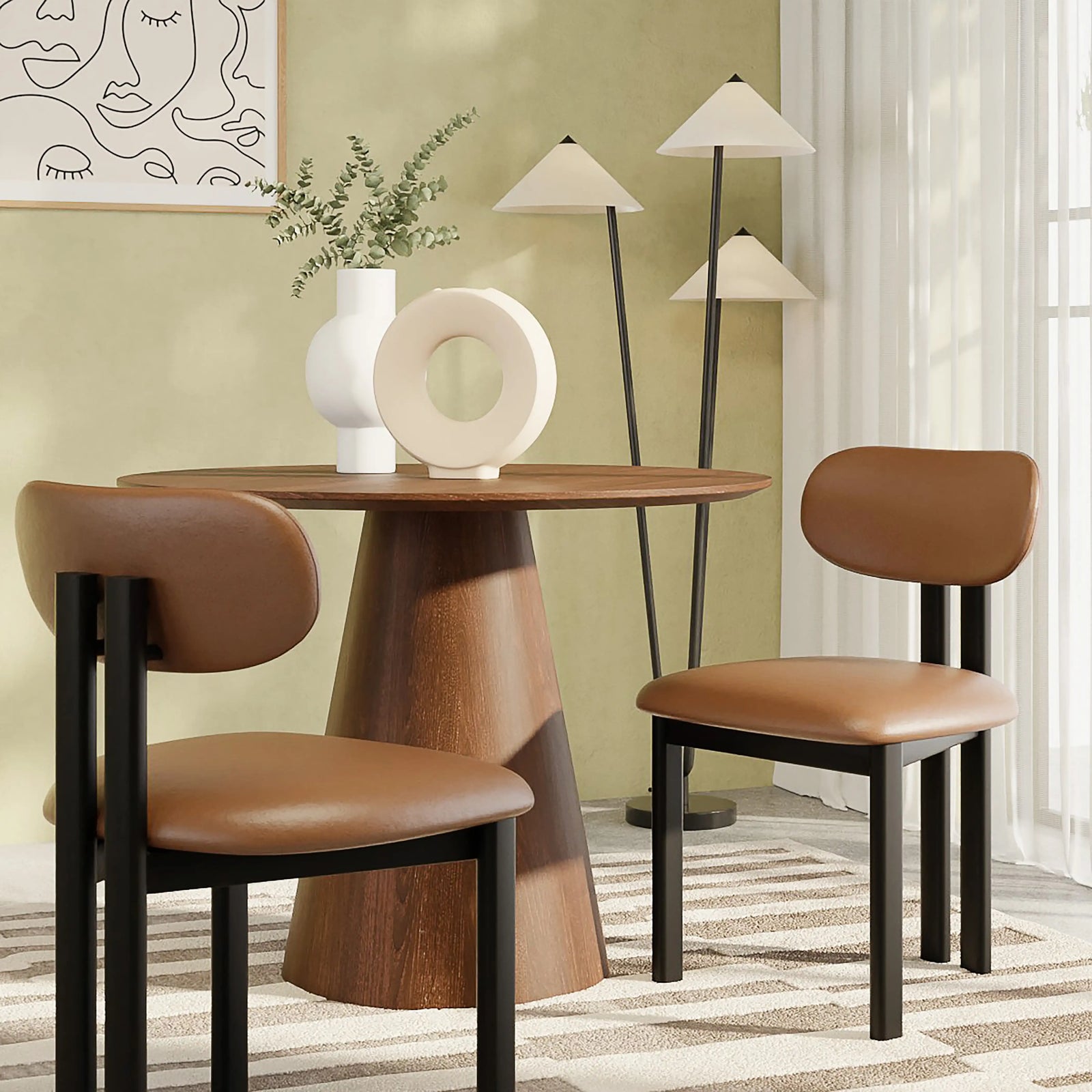 Arbor Dining Chair | Tuscan Tan Faux Leather & Black