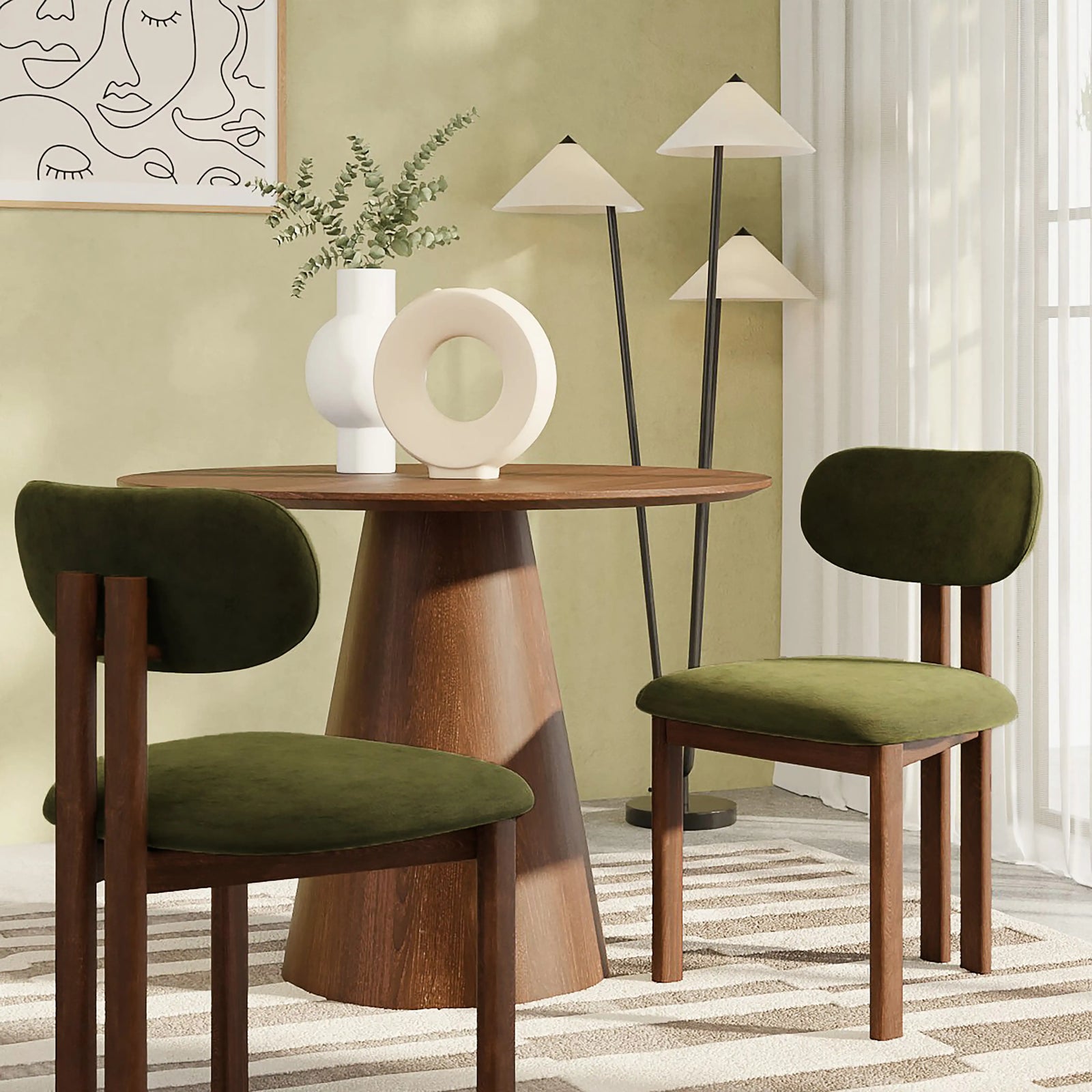 Arbor Dining Chair | Olive Green Sustainable Velvet & Walnut