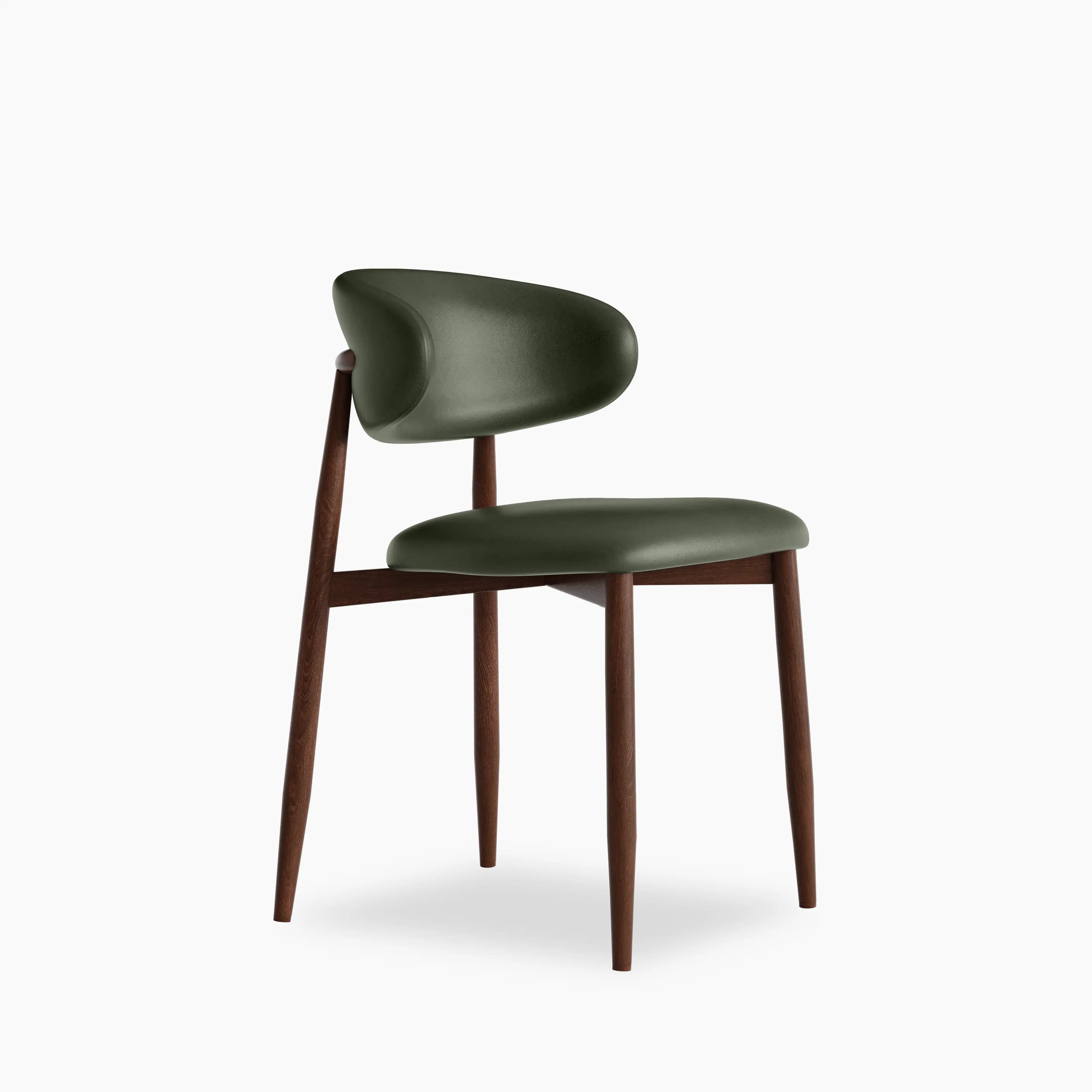 Halston Dining Chair | Vintage Green Faux Leather & Walnut