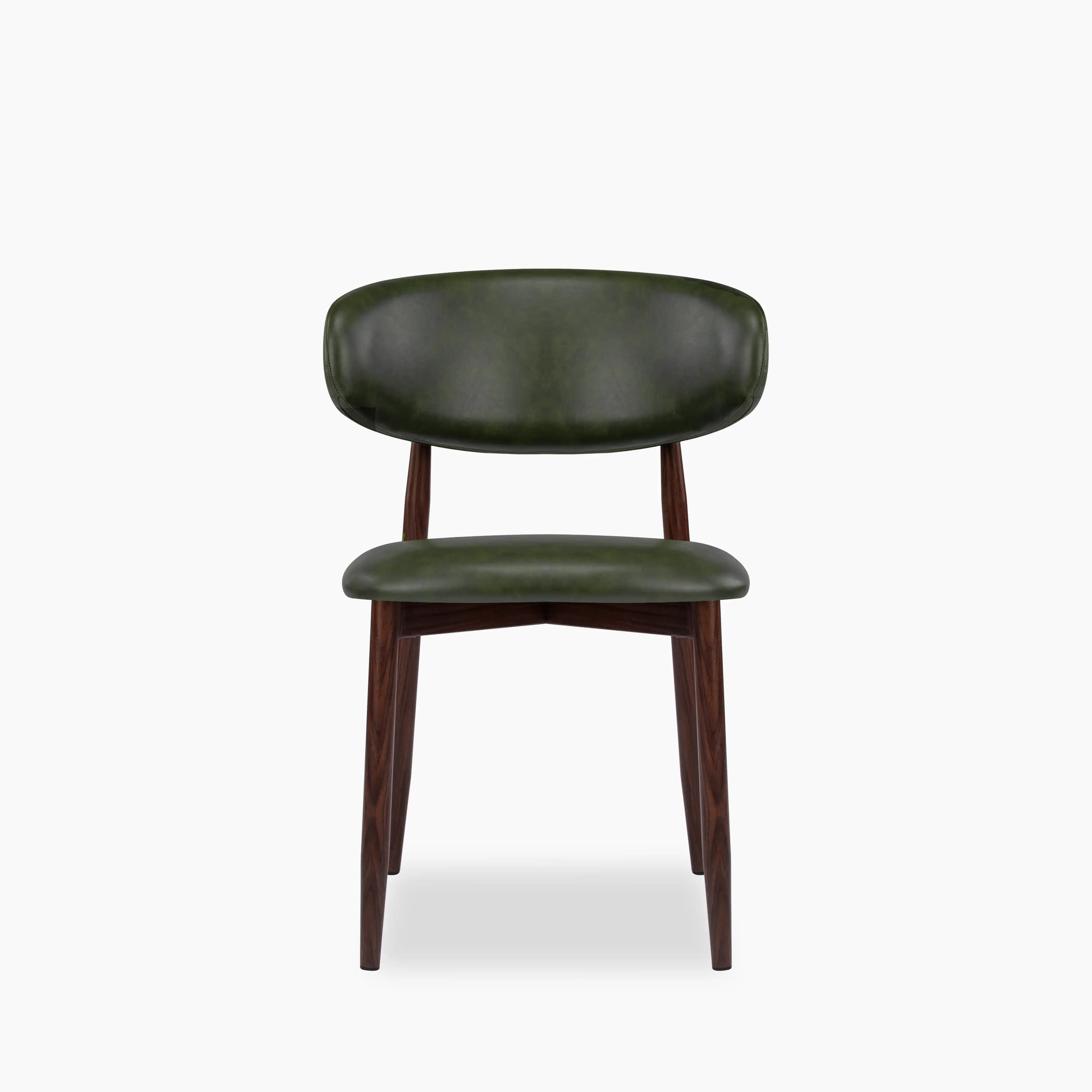 Halston Dining Chair | Vintage Green Faux Leather & Walnut