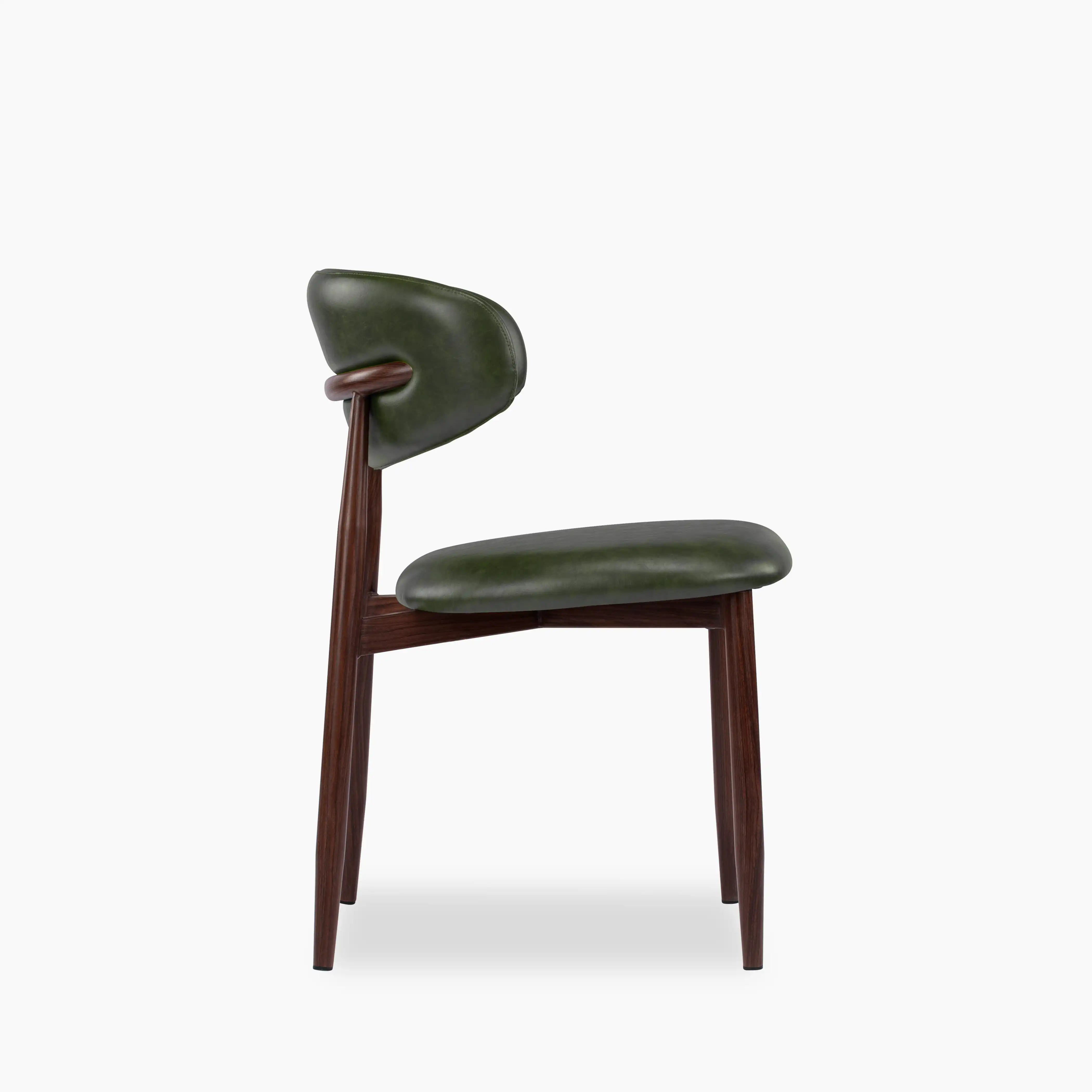 Halston Dining Chair | Vintage Green Faux Leather & Walnut
