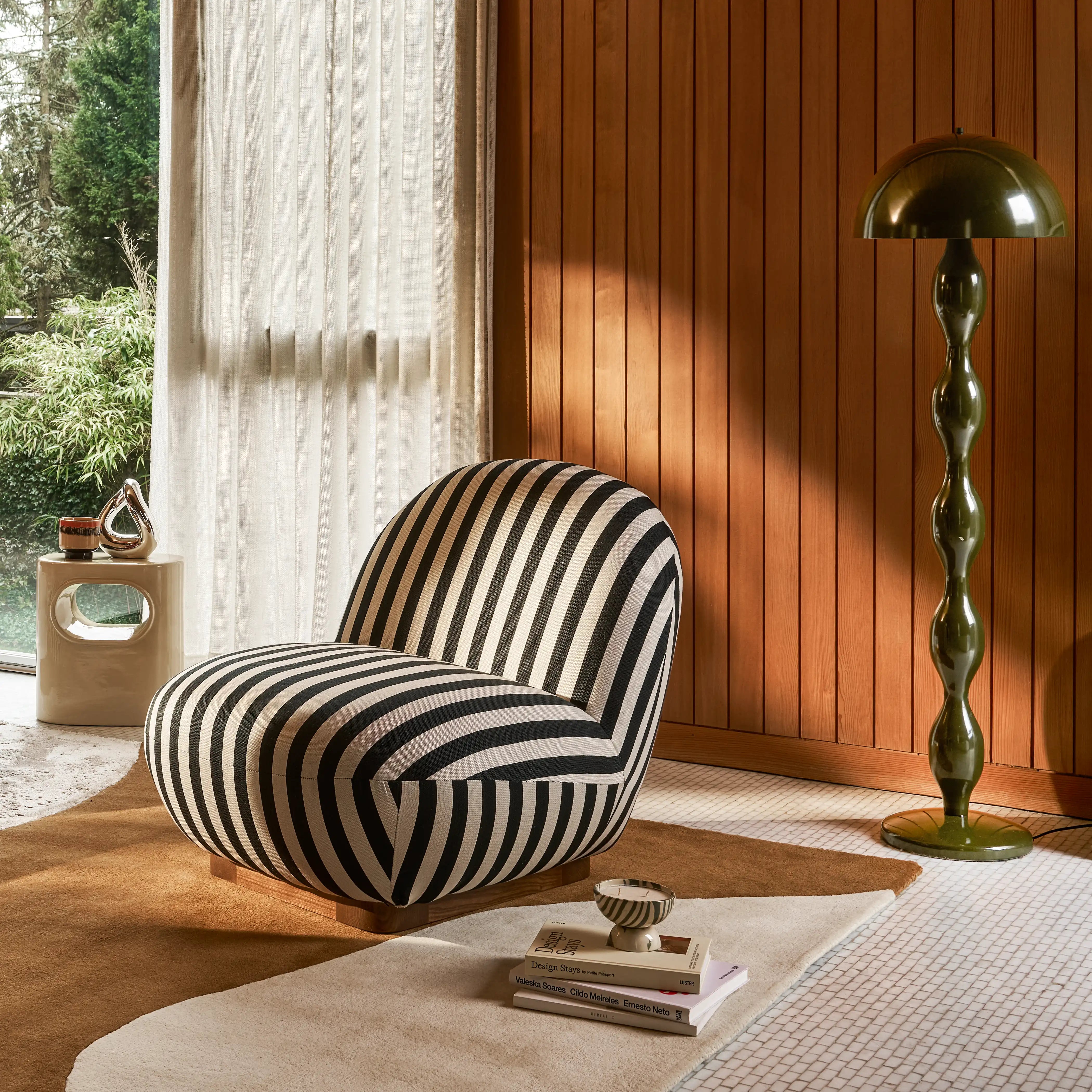 Erin Armchair | Striped Fabric & Walnut