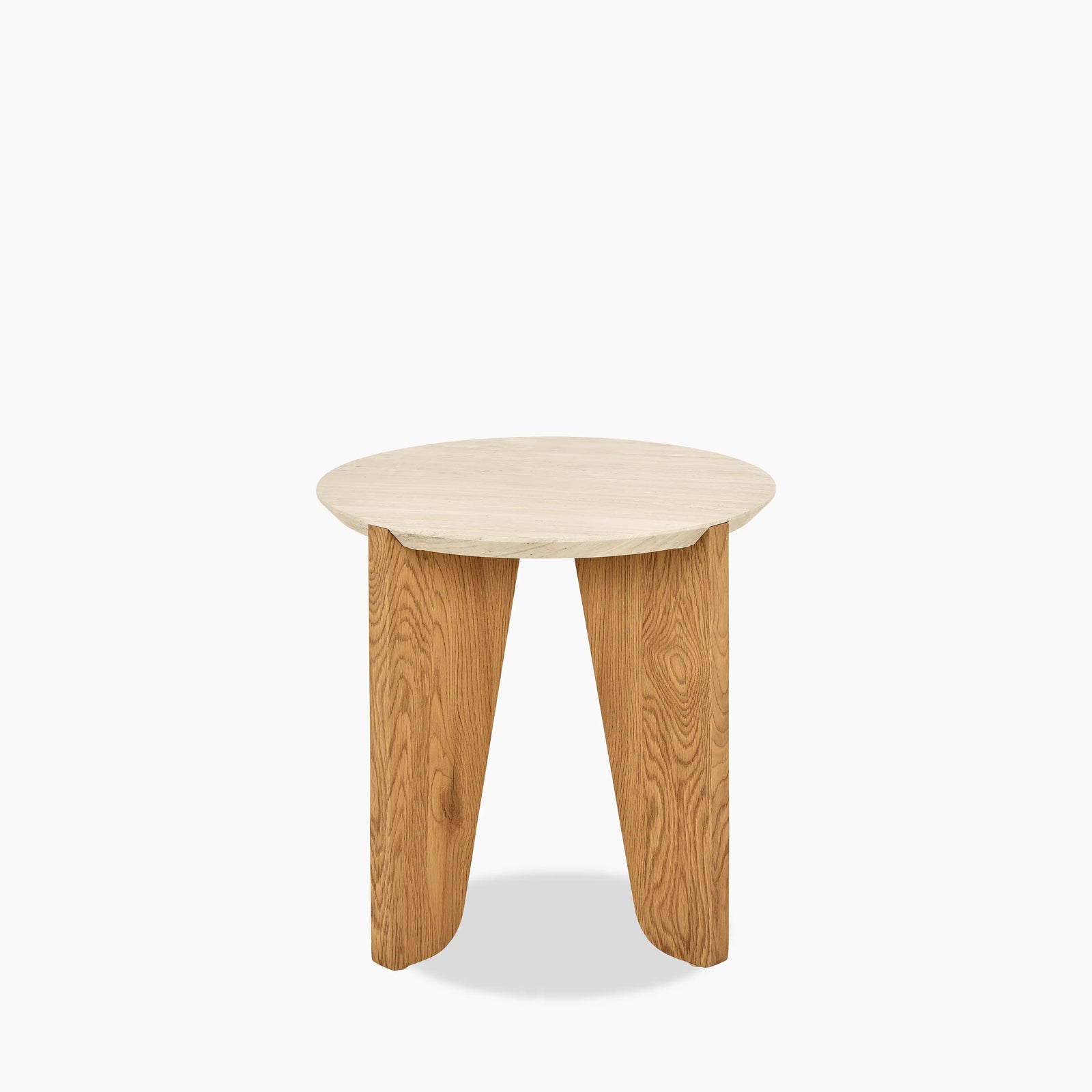 Dockland Round Wooden Side Table | Natural Travertine Effect & Oak