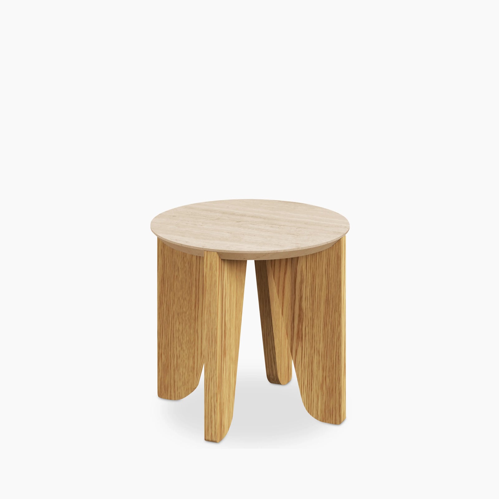 Dockland Round Wooden Side Table | Natural Travertine Effect & Oak
