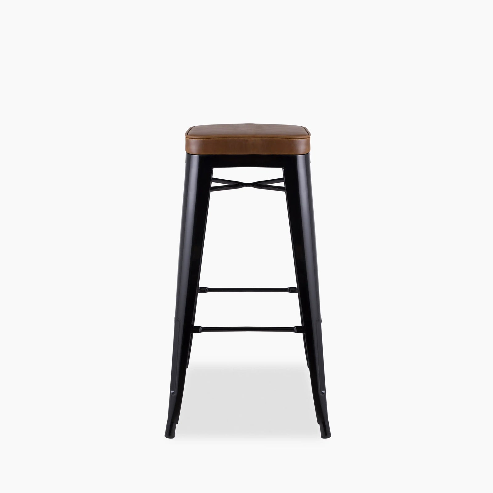 Tolix Style Stackable Bar Stool | Tan Faux Leather & Black