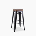 Tolix Style Stackable Bar Stool | Tan Faux Leather & Black