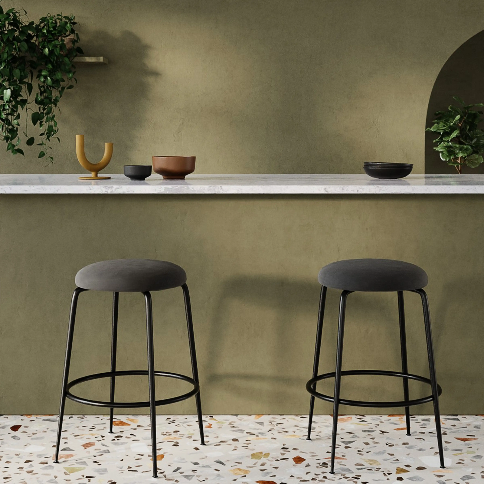 Regent Kitchen Stool | Grey Sustainable Velvet