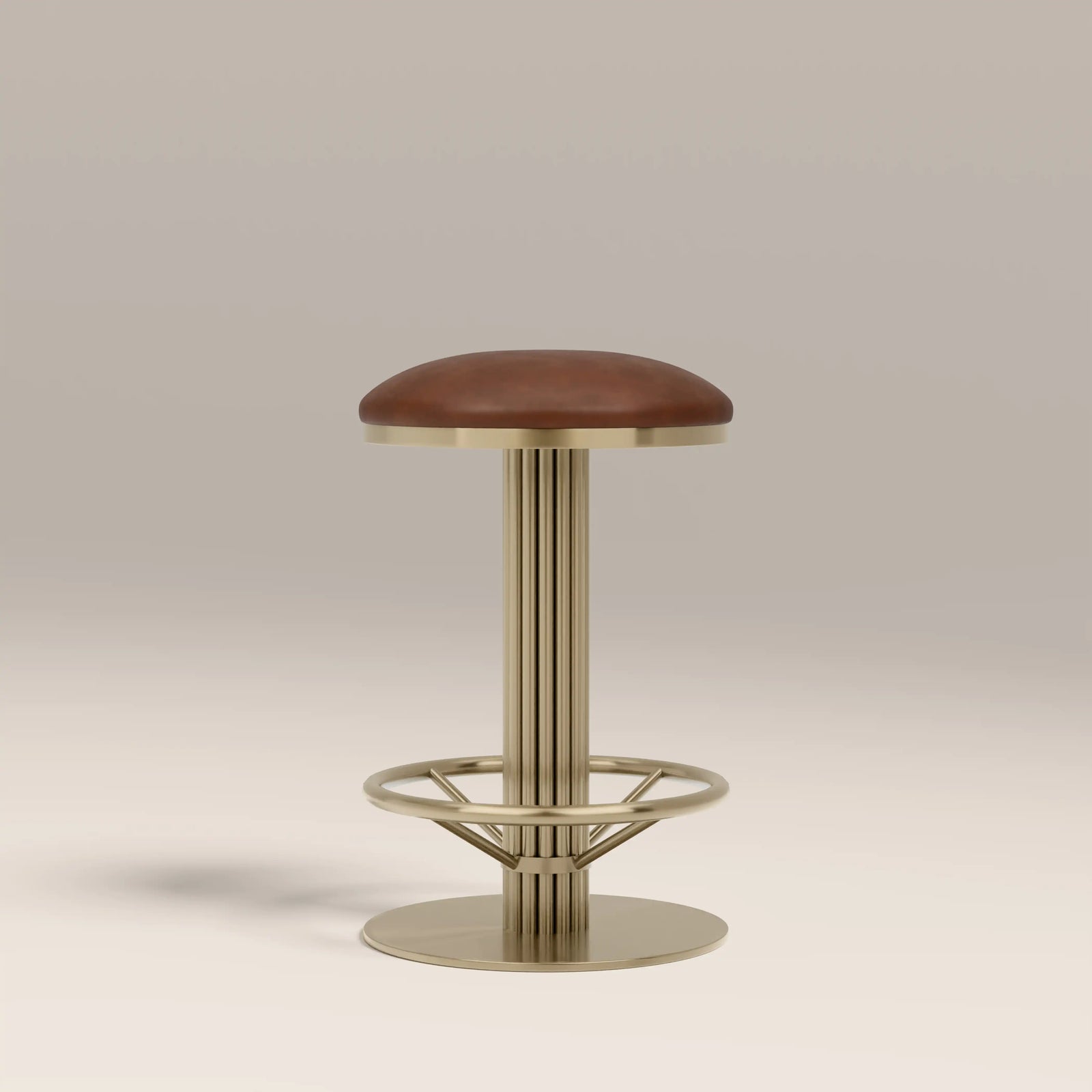 Rafferty Swivel Kitchen Stool | Vintage Tan Faux Leather & Brass