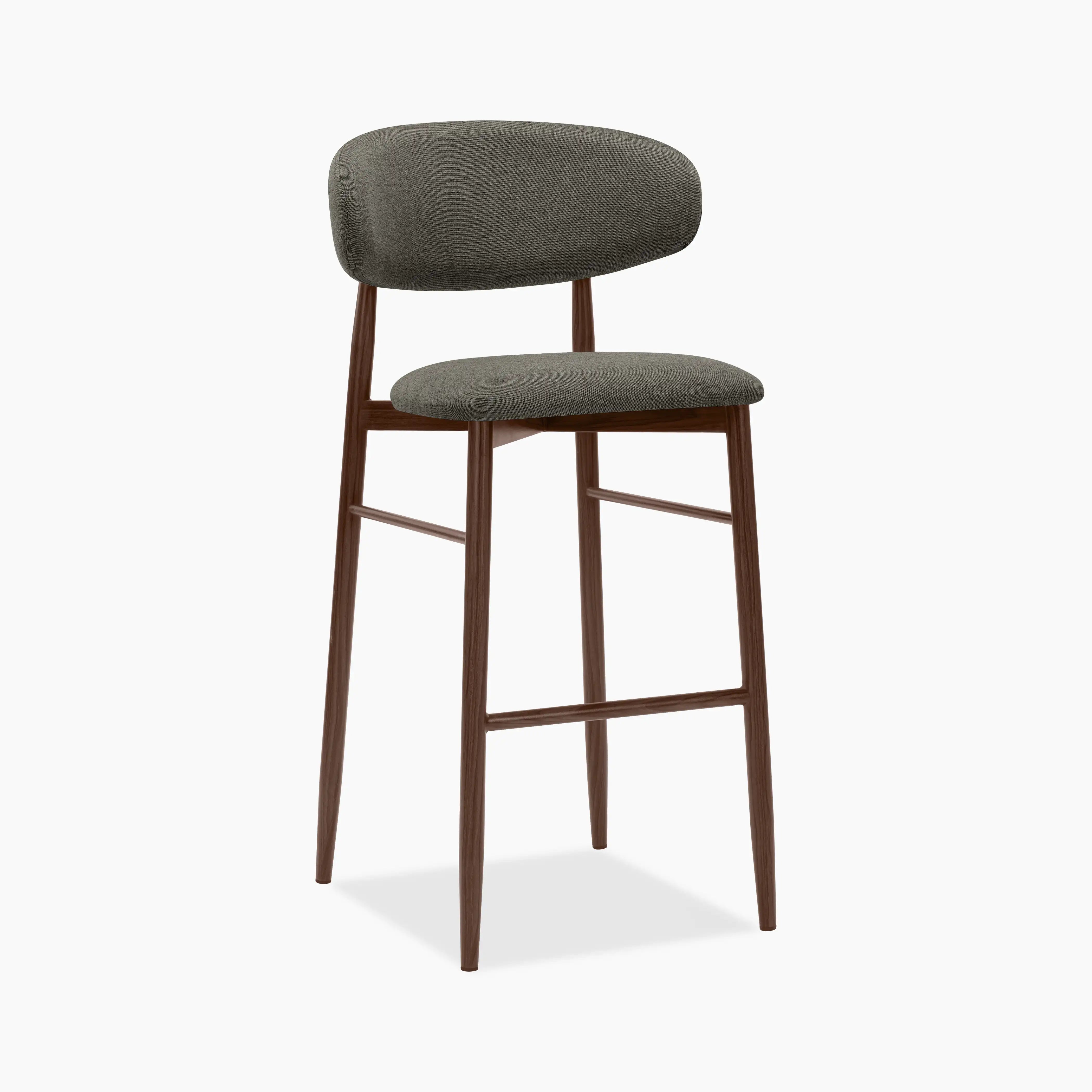 Halston Bar Stool | Speckled Grey Sustainable Fabric & Walnut
