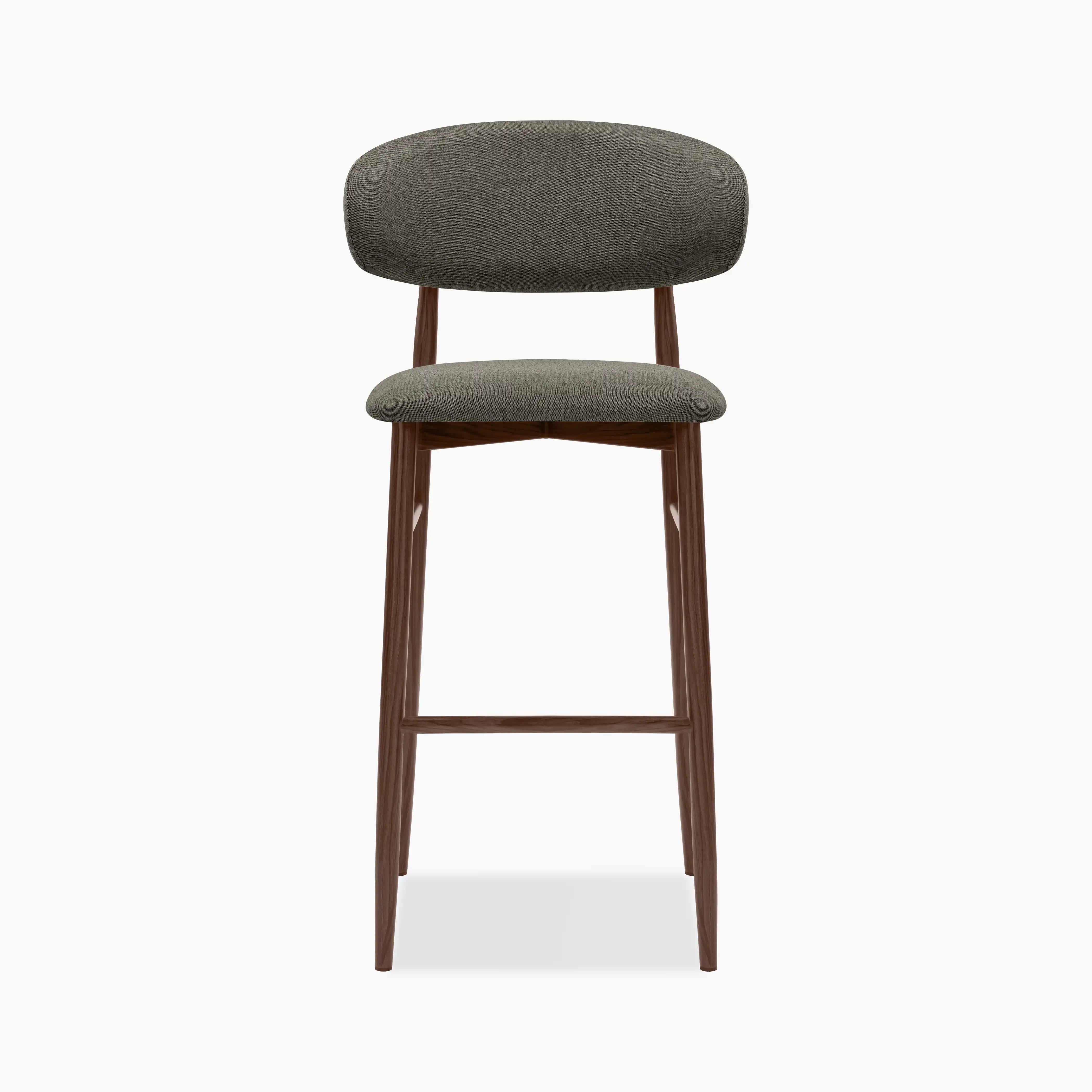 Halston Bar Stool | Speckled Grey Sustainable Fabric & Walnut