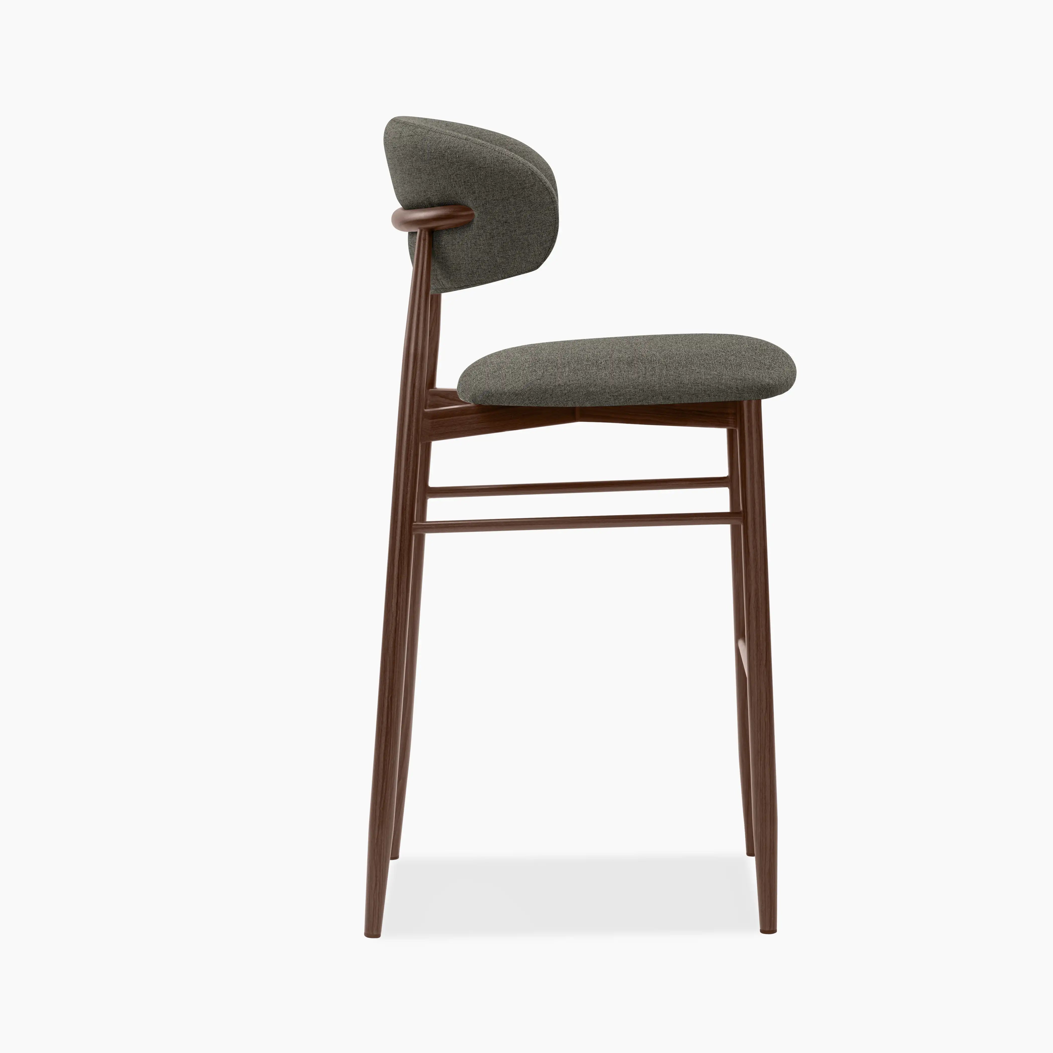 Halston Bar Stool | Speckled Grey Sustainable Fabric & Walnut