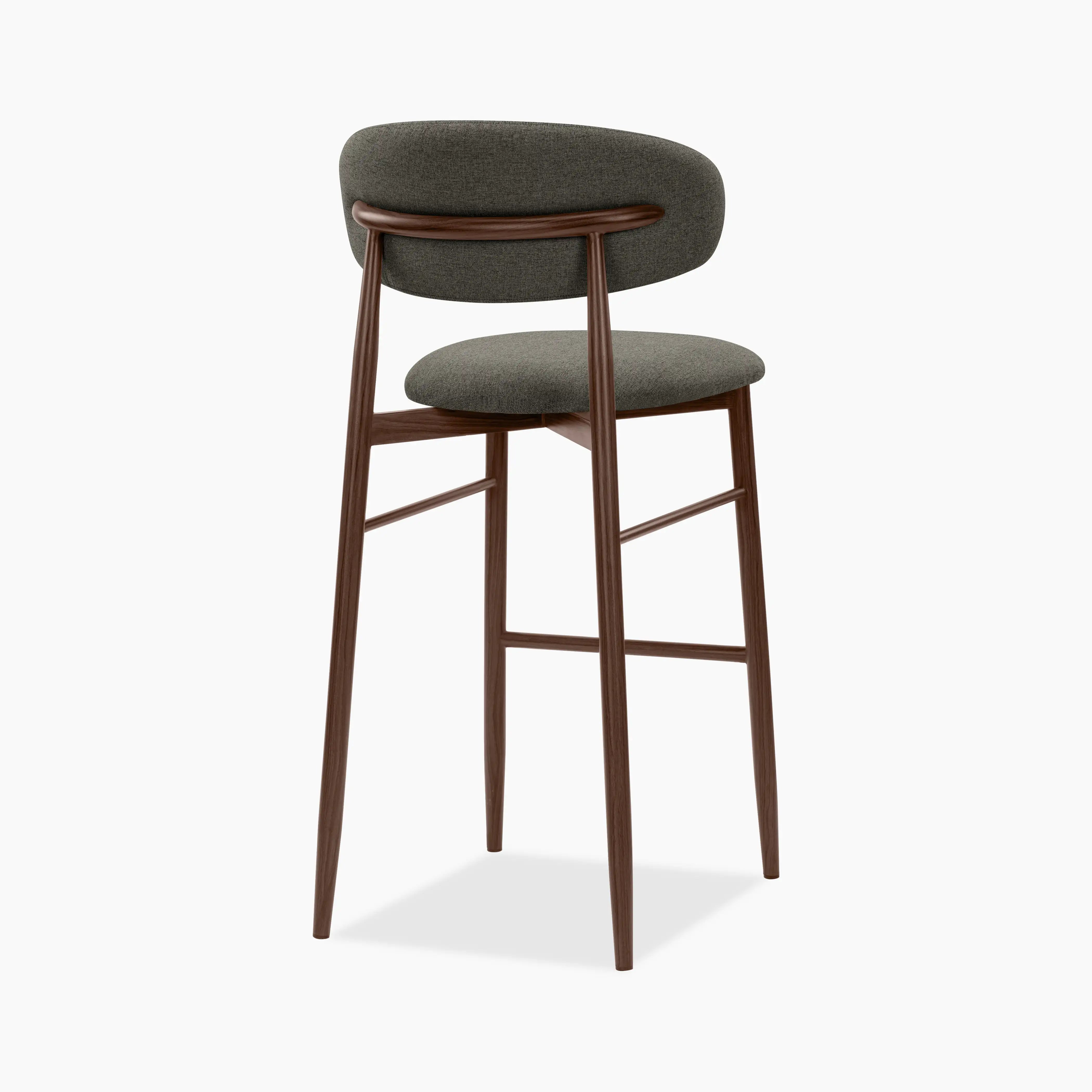 Halston Bar Stool | Speckled Grey Sustainable Fabric & Walnut