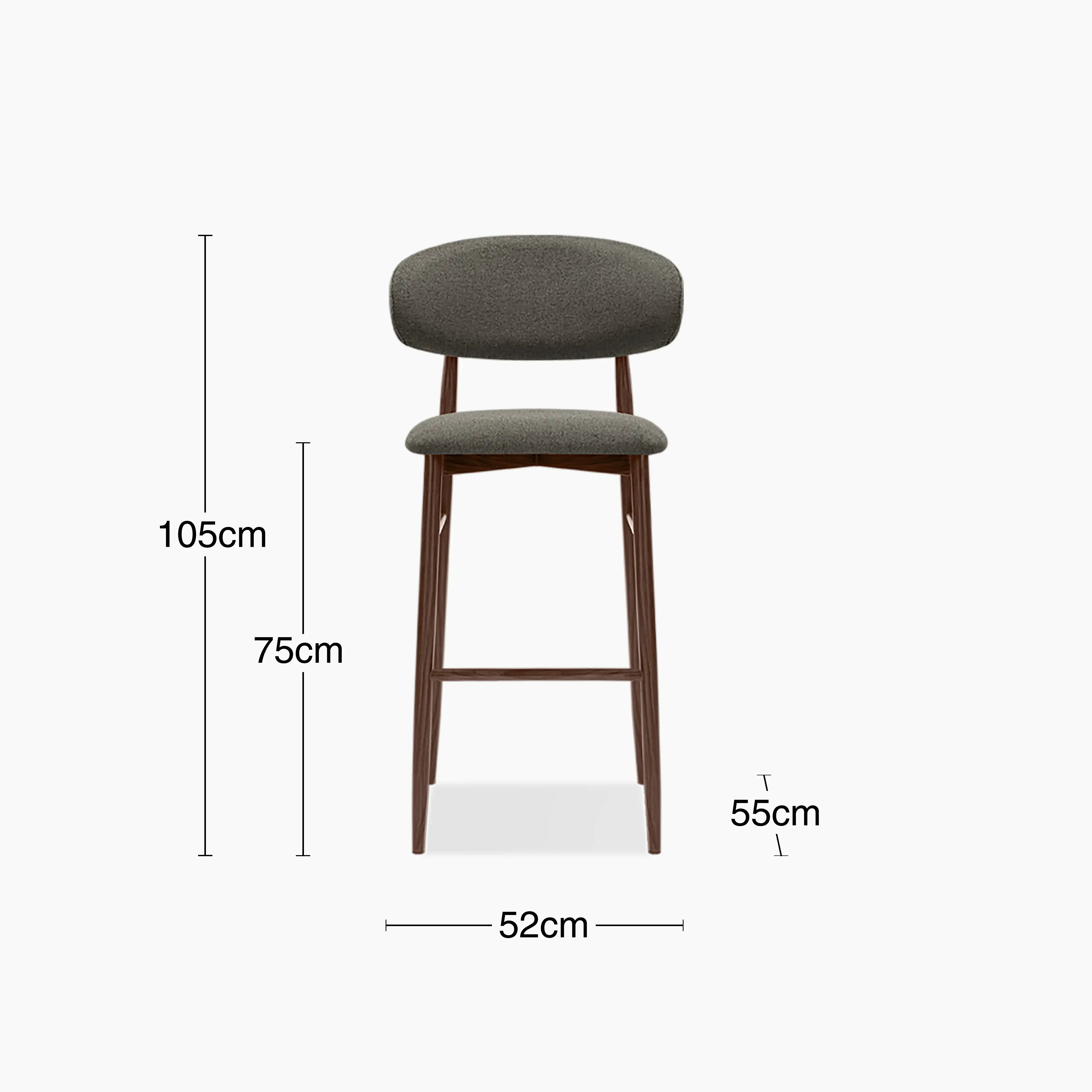 Halston Bar Stool | Speckled Grey Sustainable Fabric & Walnut