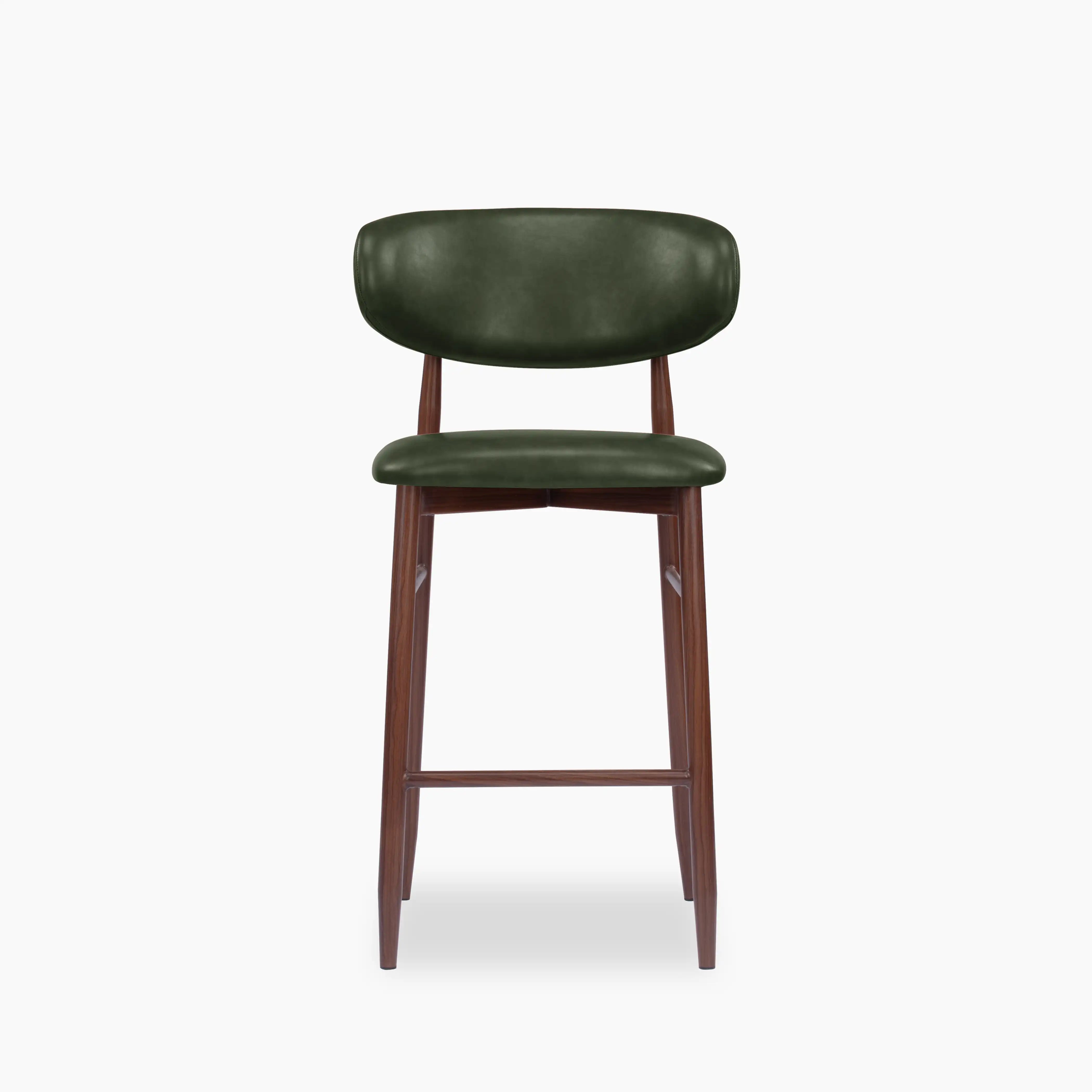 Halston Kitchen Stool | Vintage Green Faux Leather & Walnut