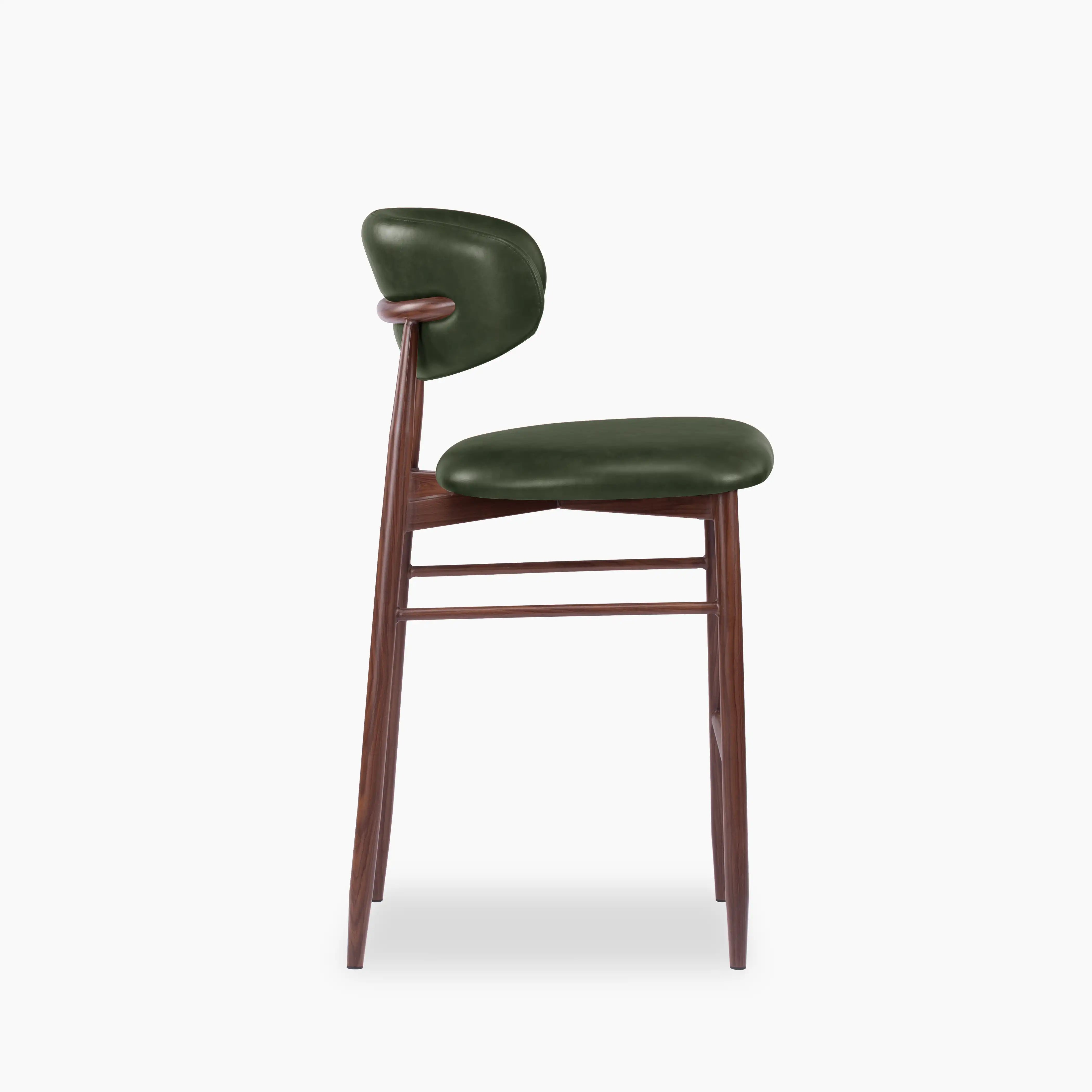 Halston Kitchen Stool | Vintage Green Faux Leather & Walnut