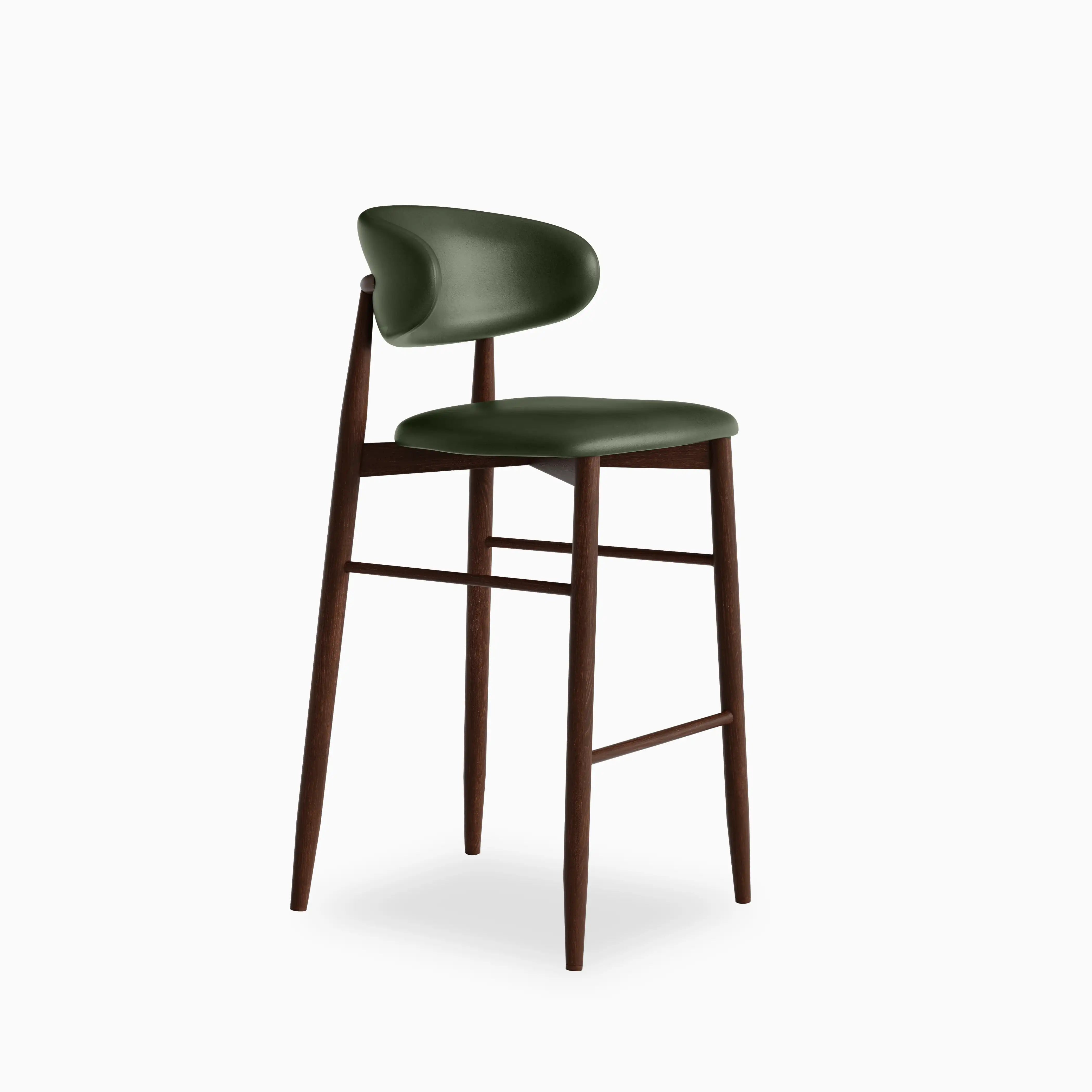 Halston Kitchen Stool | Vintage Green Faux Leather & Walnut
