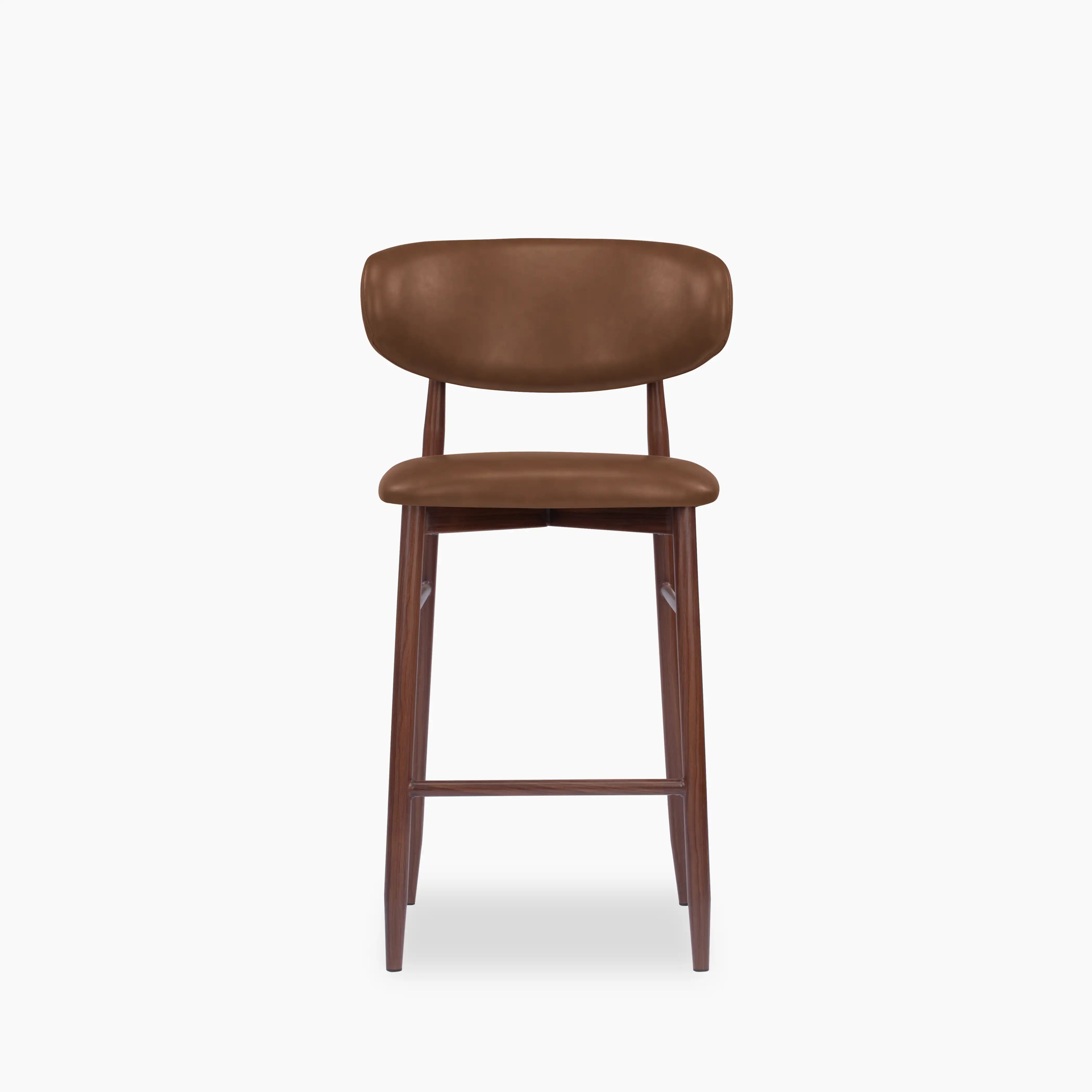 Halston Kitchen Stool | Vintage Tan Faux Leather & Walnut
