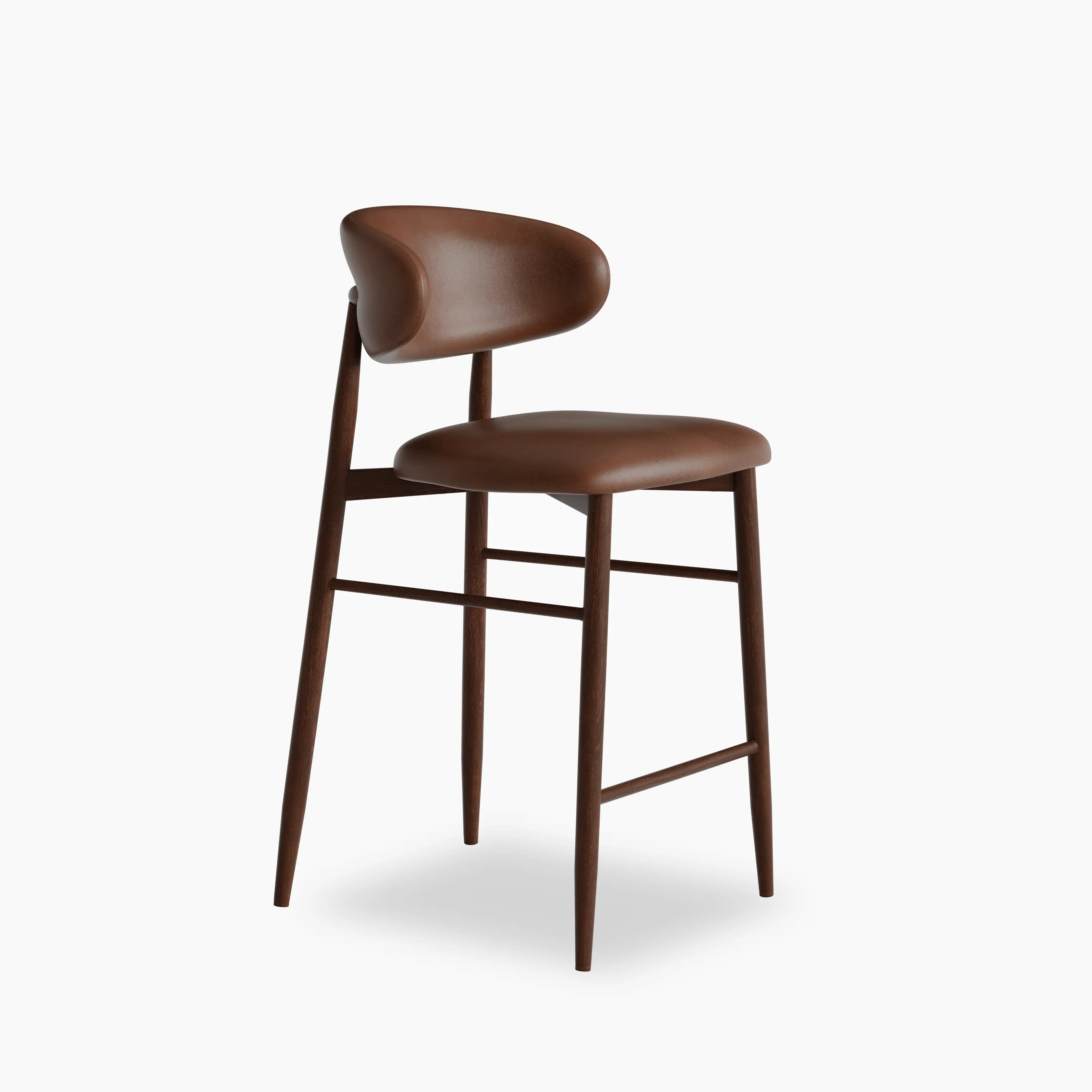 Halston Kitchen Stool | Vintage Tan Faux Leather & Walnut