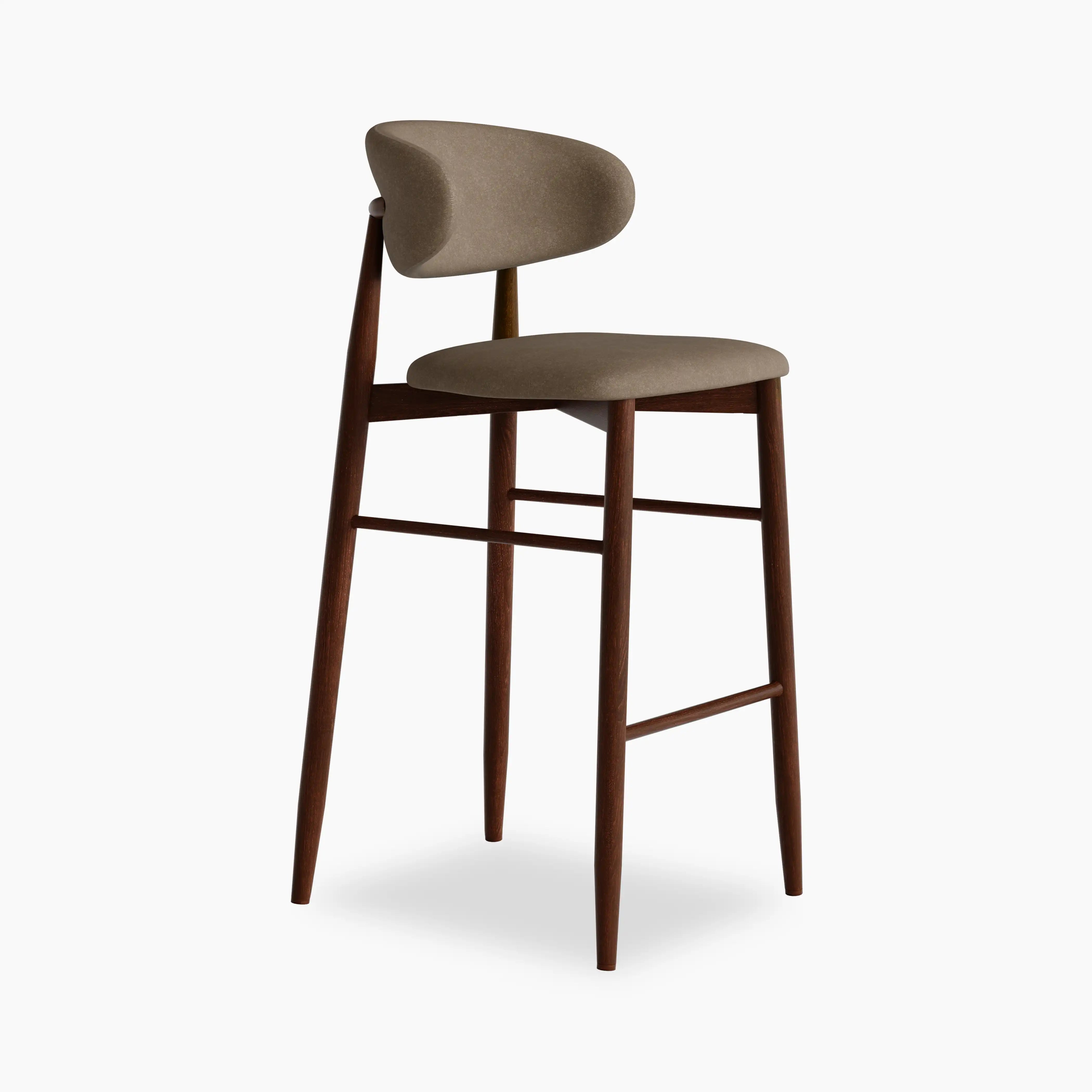 Halston Bar Stool | Truffle Brown Sustainable Mohair Velvet & Walnut