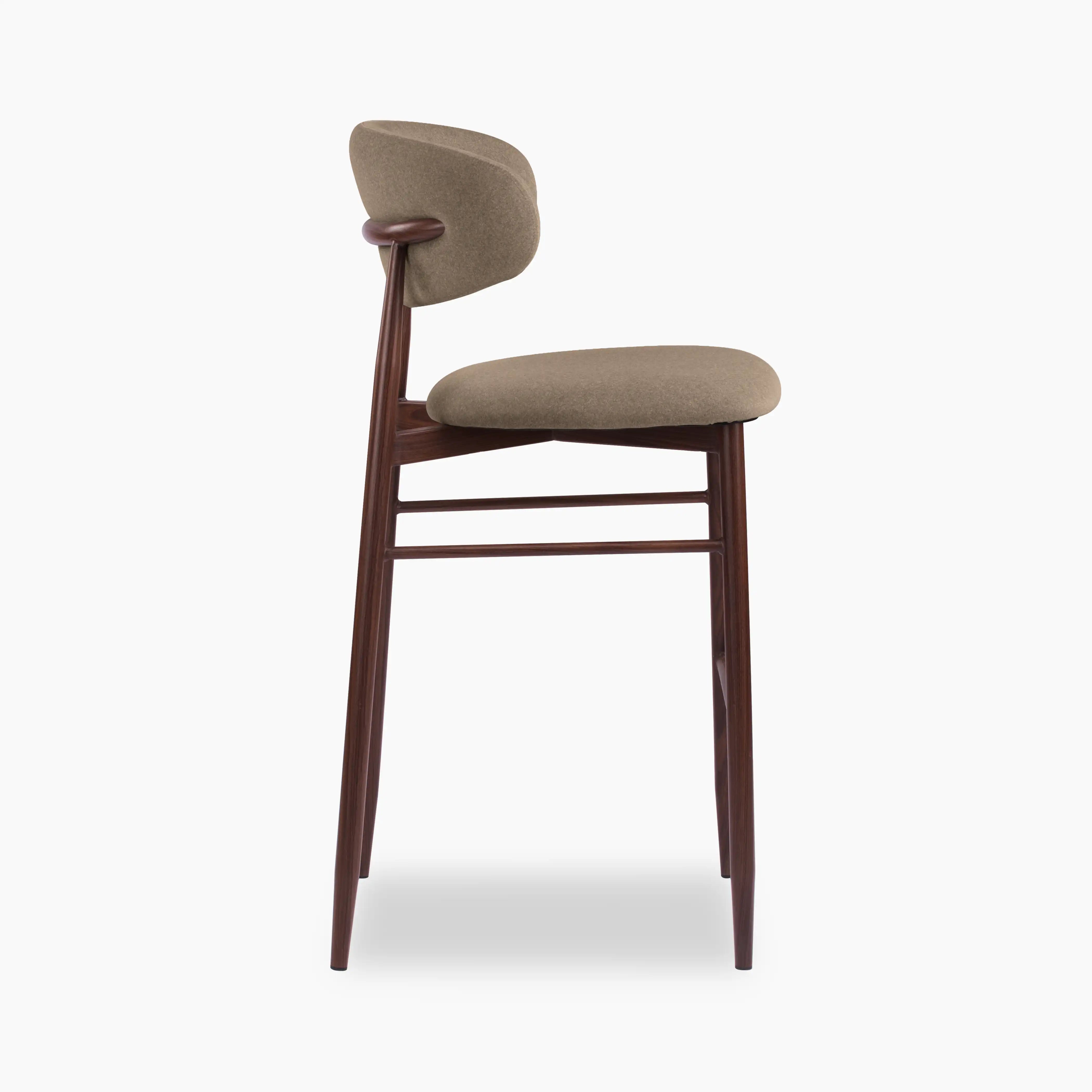 Halston Bar Stool | Truffle Brown Sustainable Mohair Velvet & Walnut