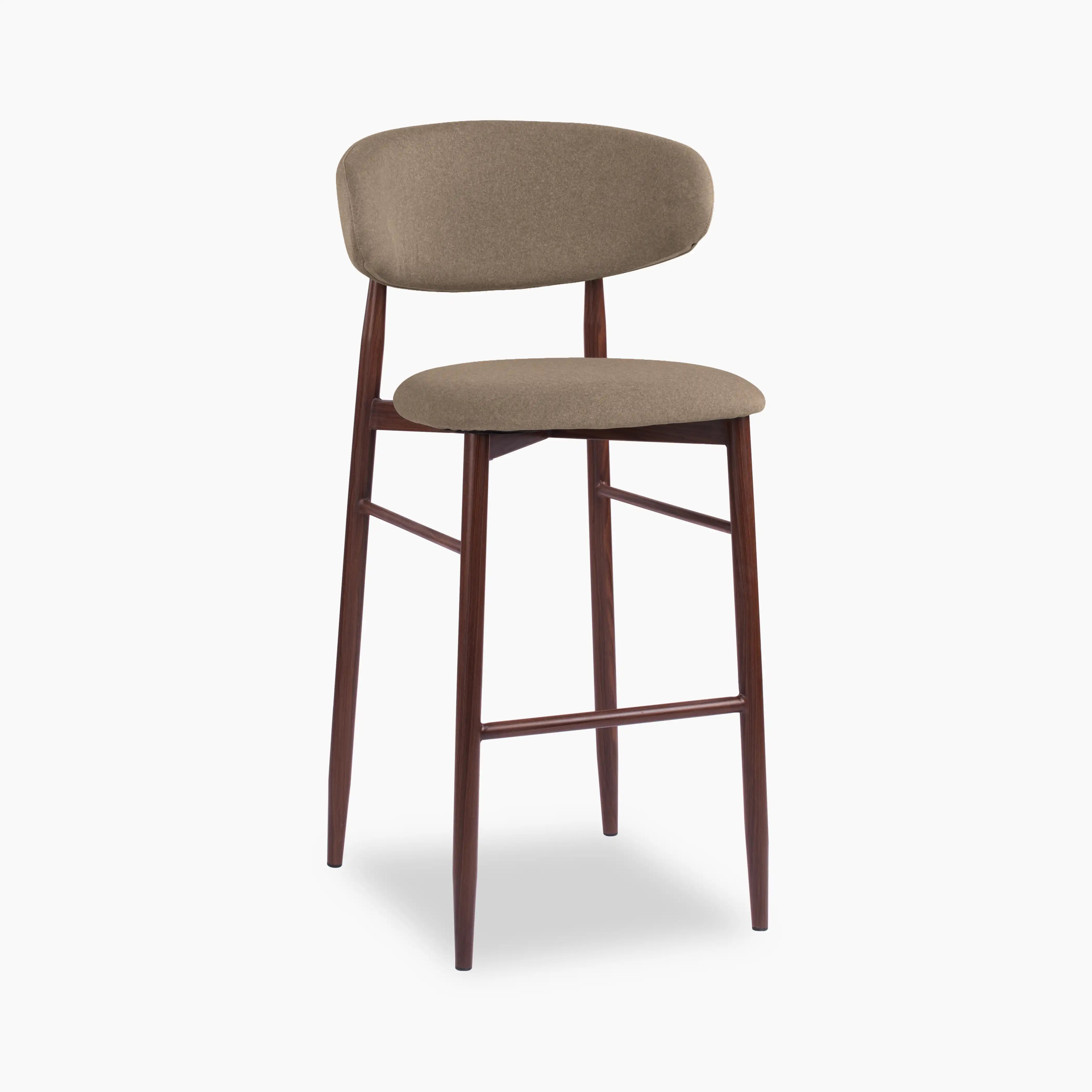 Halston Bar Stool | Truffle Brown Sustainable Mohair Velvet & Walnut