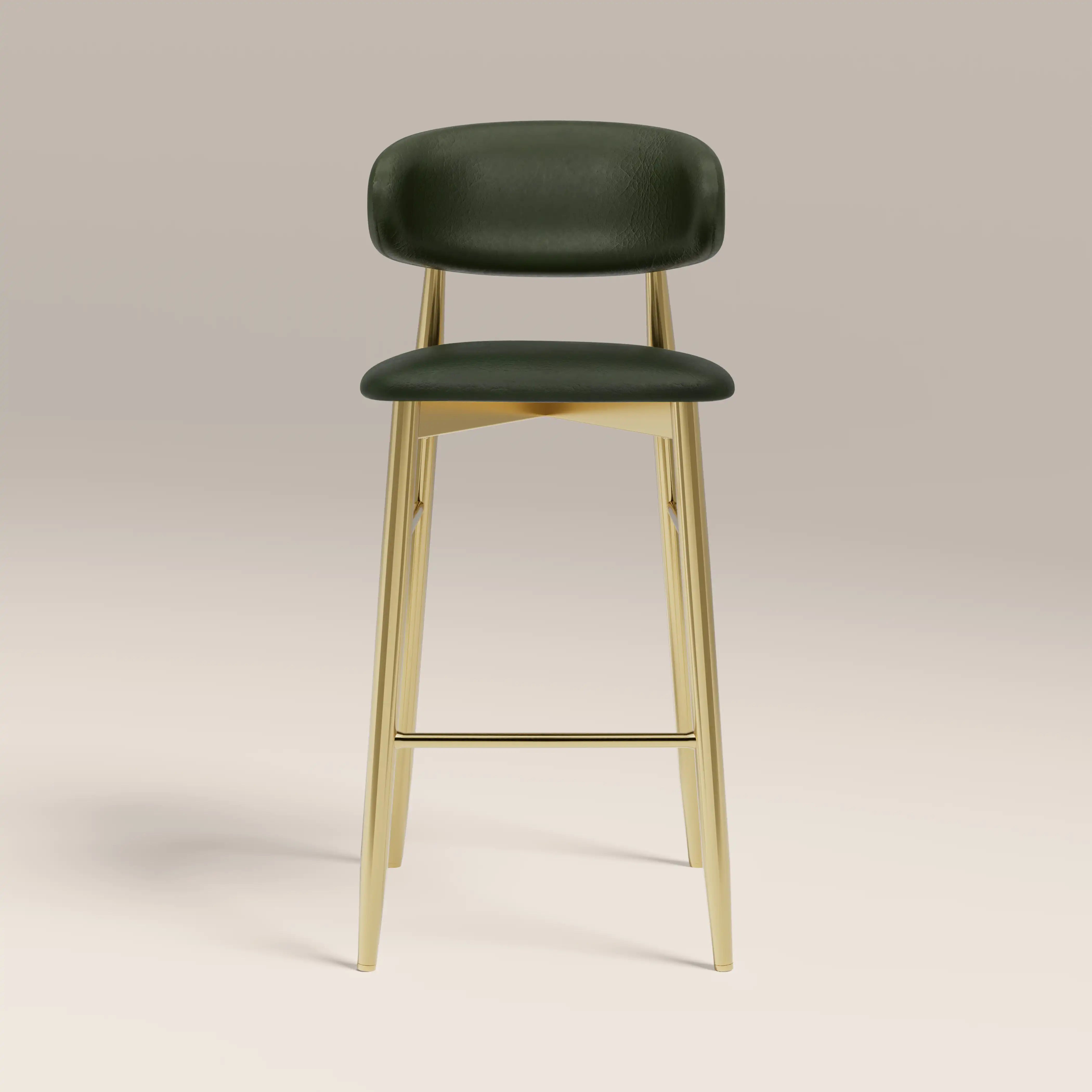 Halston Bar Stool | Vintage Green Faux Leather & Brass