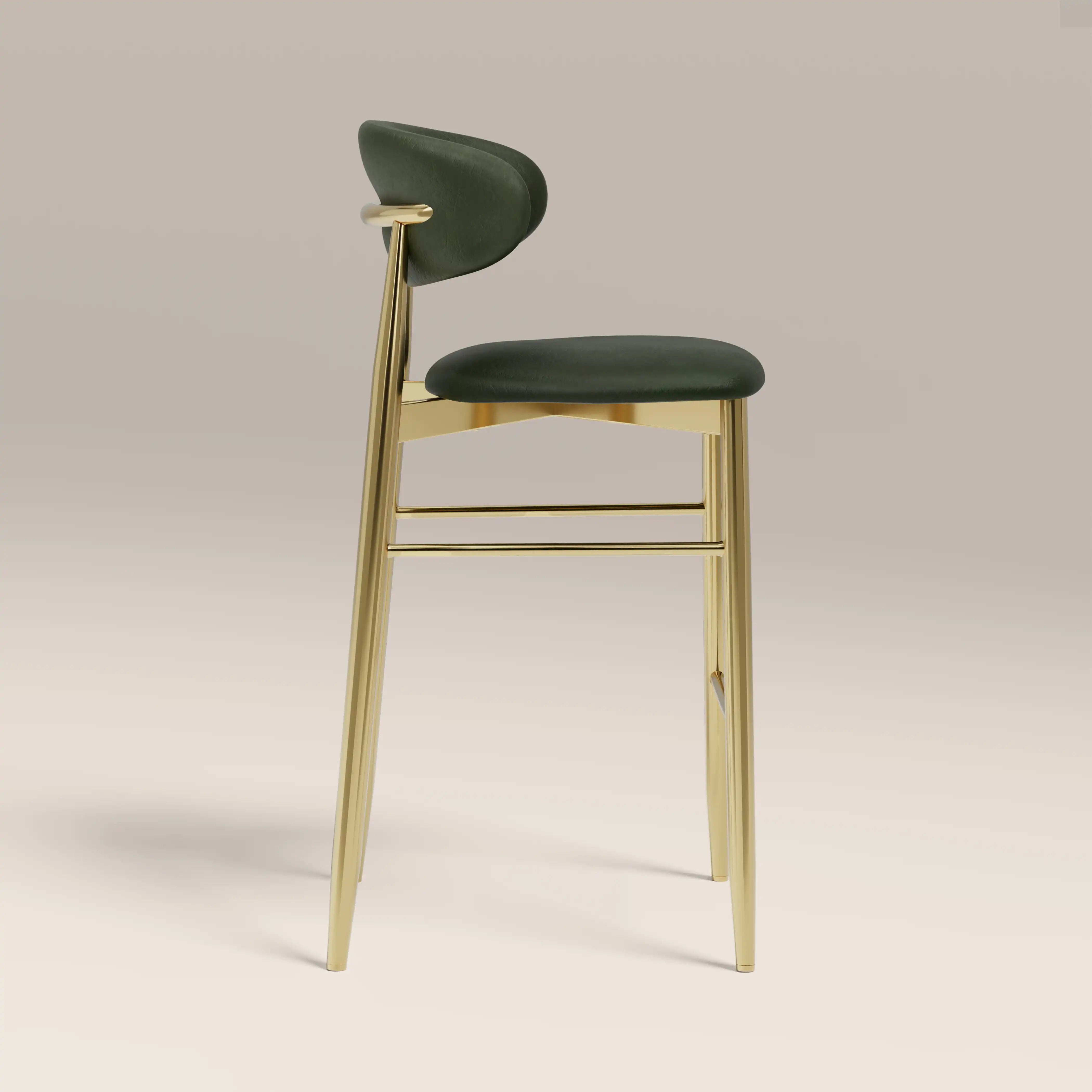 Halston Bar Stool | Vintage Green Faux Leather & Brass