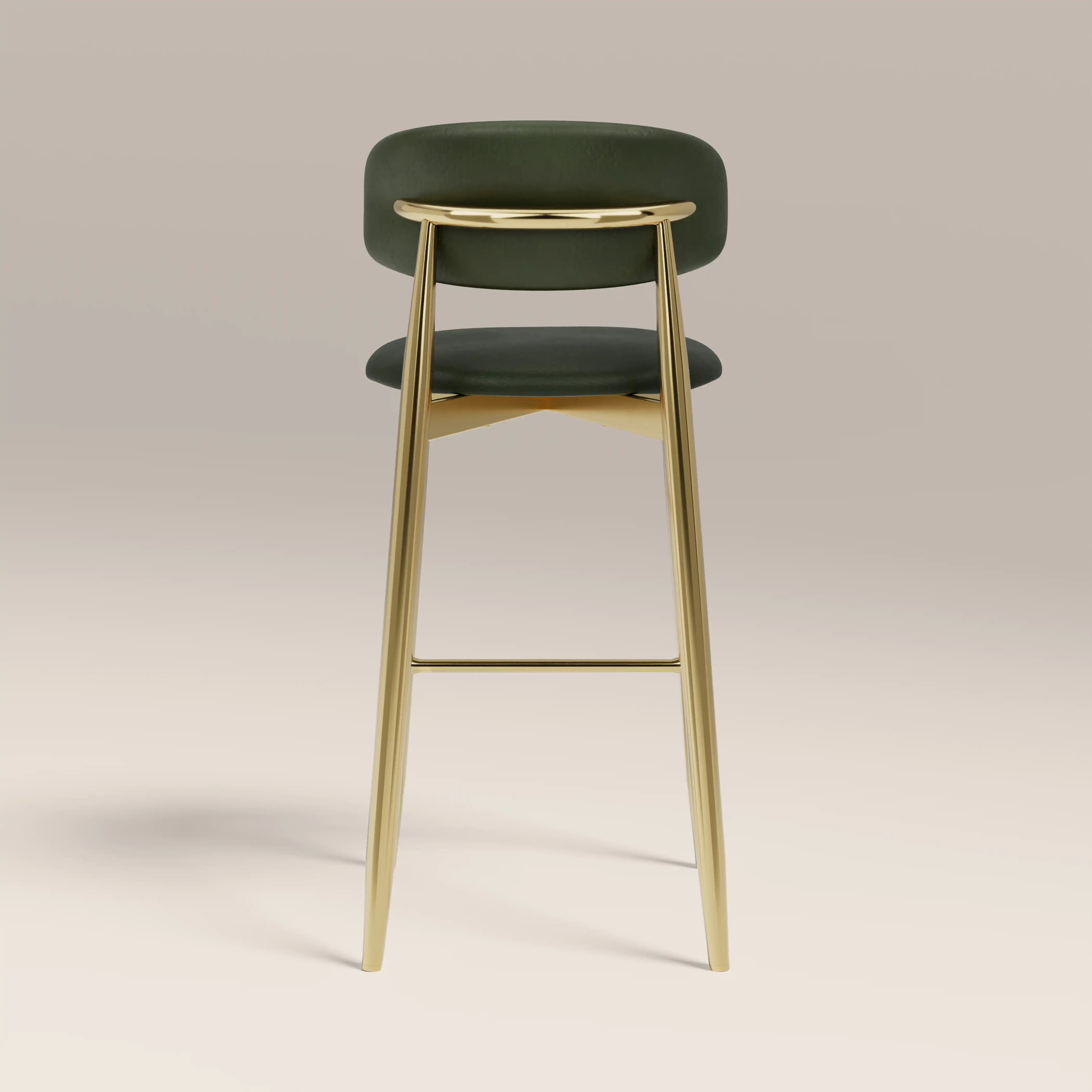 Halston Bar Stool | Vintage Green Faux Leather & Brass