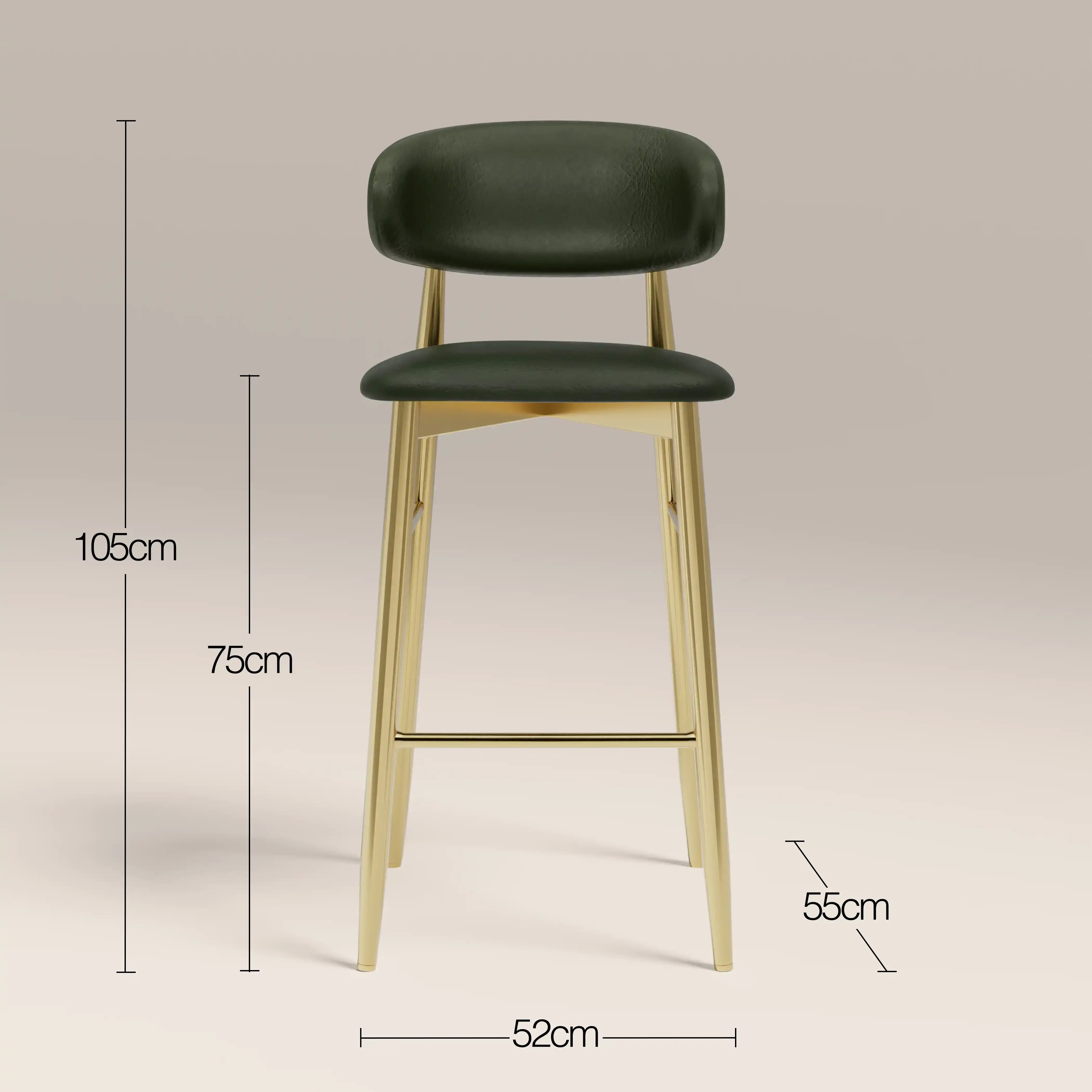 Halston Bar Stool | Vintage Green Faux Leather & Brass