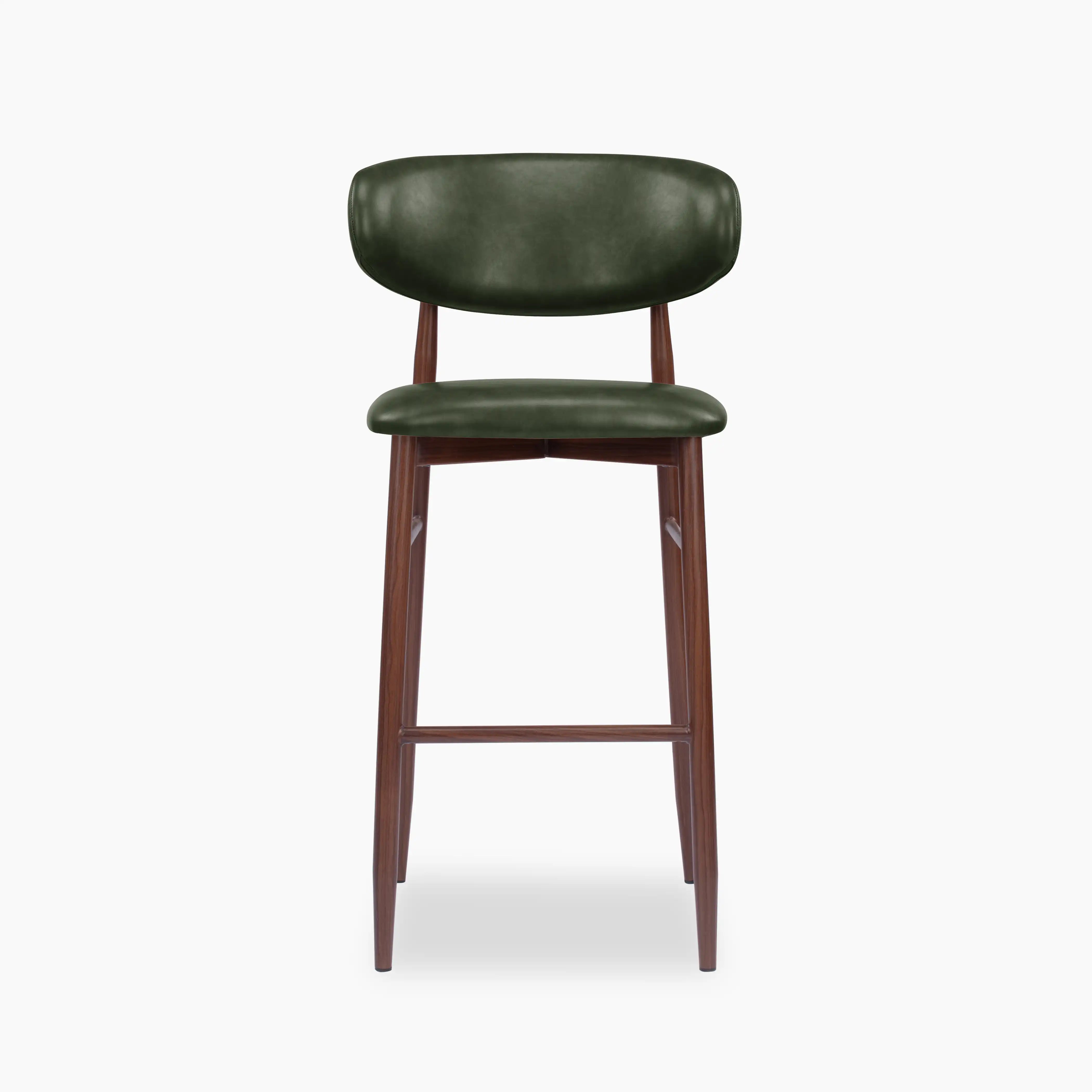 Halston Bar Stool | Vintage Green Faux Leather & Walnut