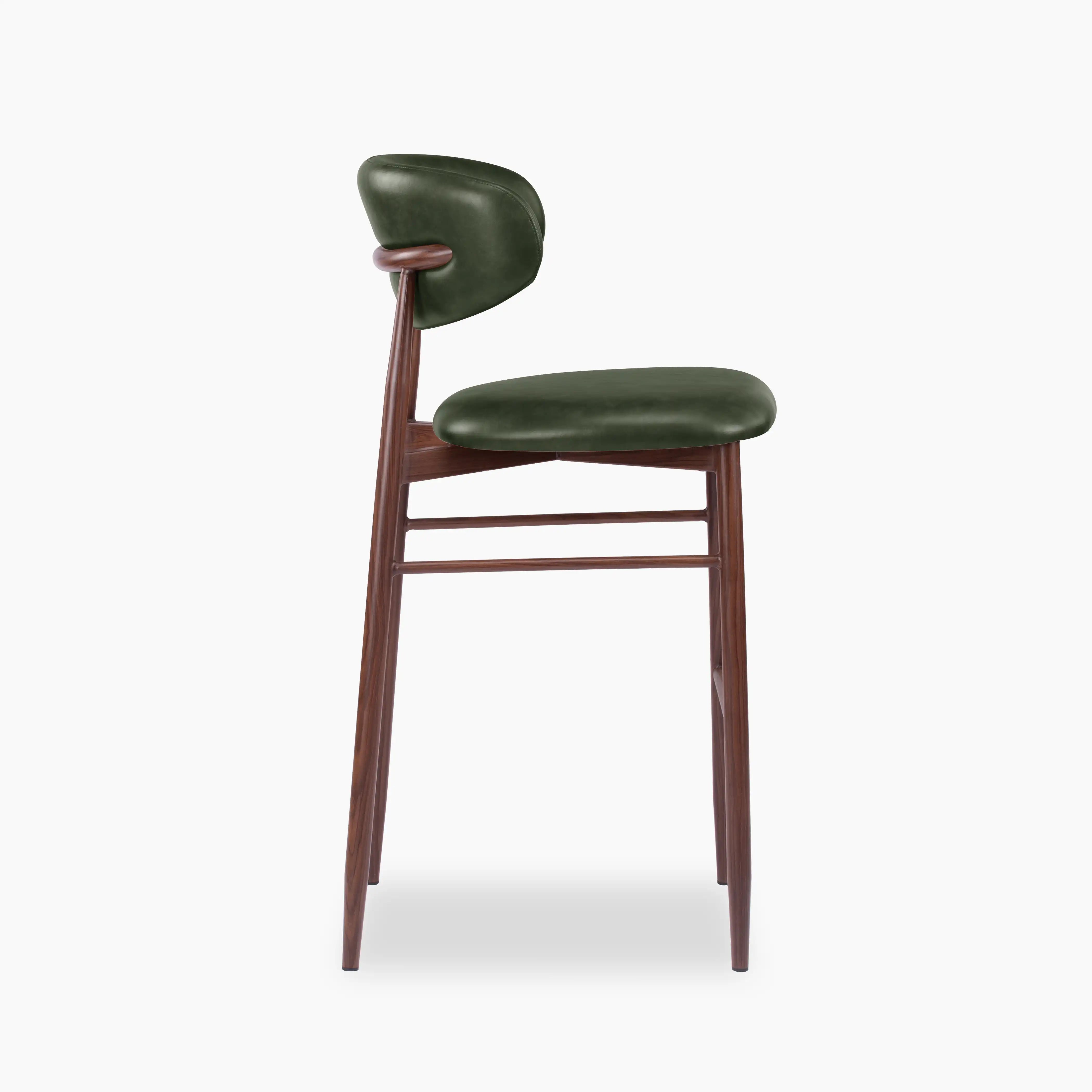 Halston Bar Stool | Vintage Green Faux Leather & Walnut