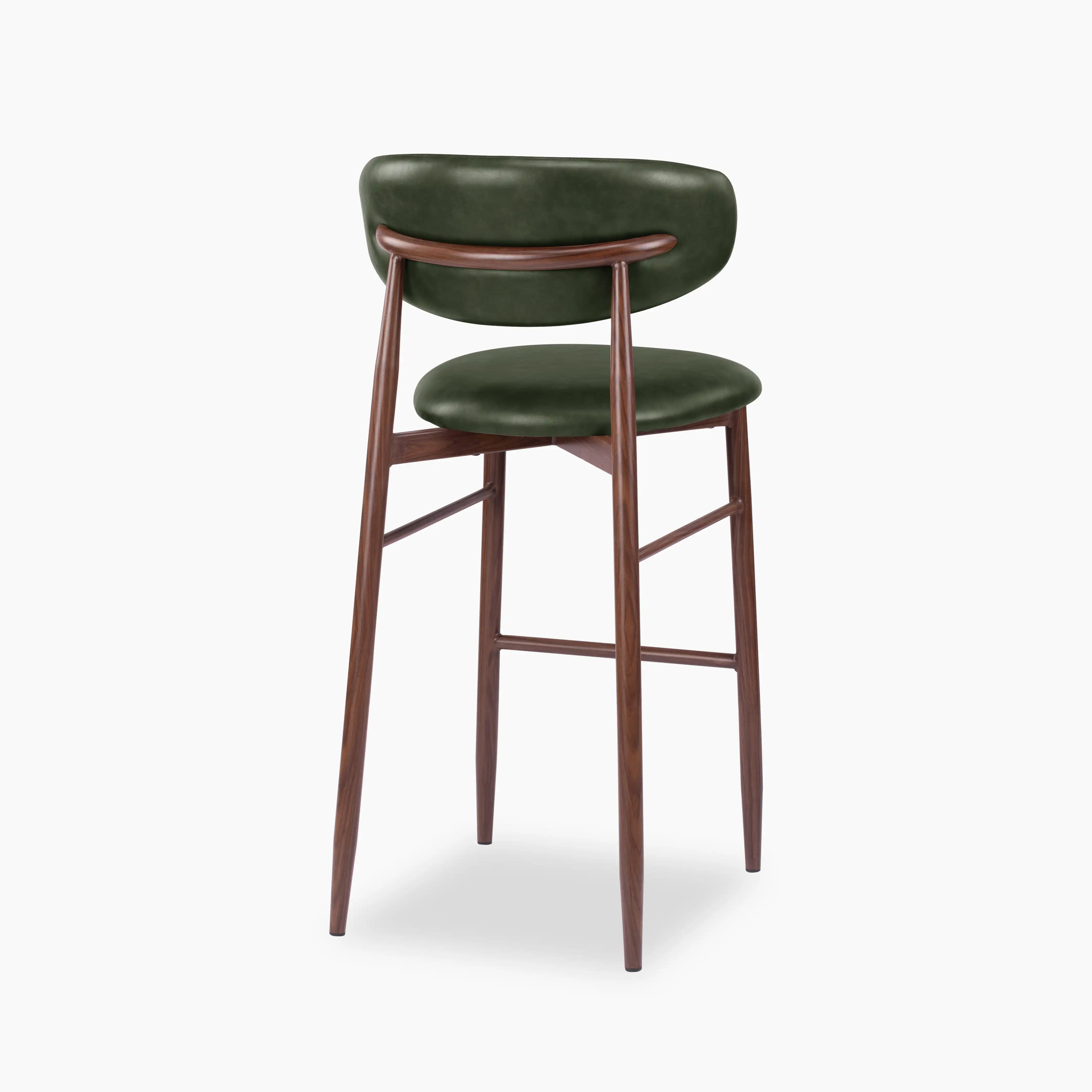 Halston Bar Stool | Vintage Green Faux Leather & Walnut