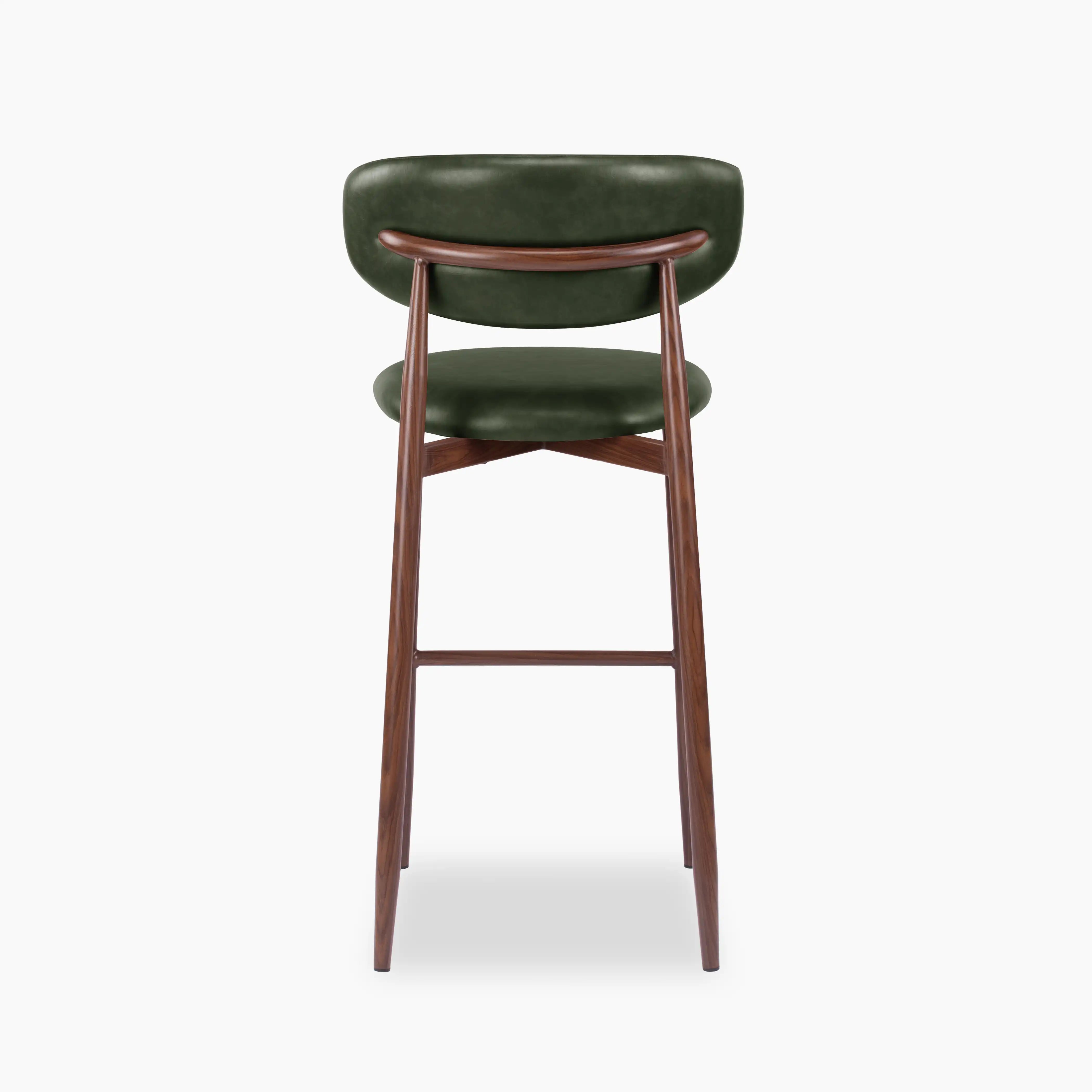 Halston Bar Stool | Vintage Green Faux Leather & Walnut