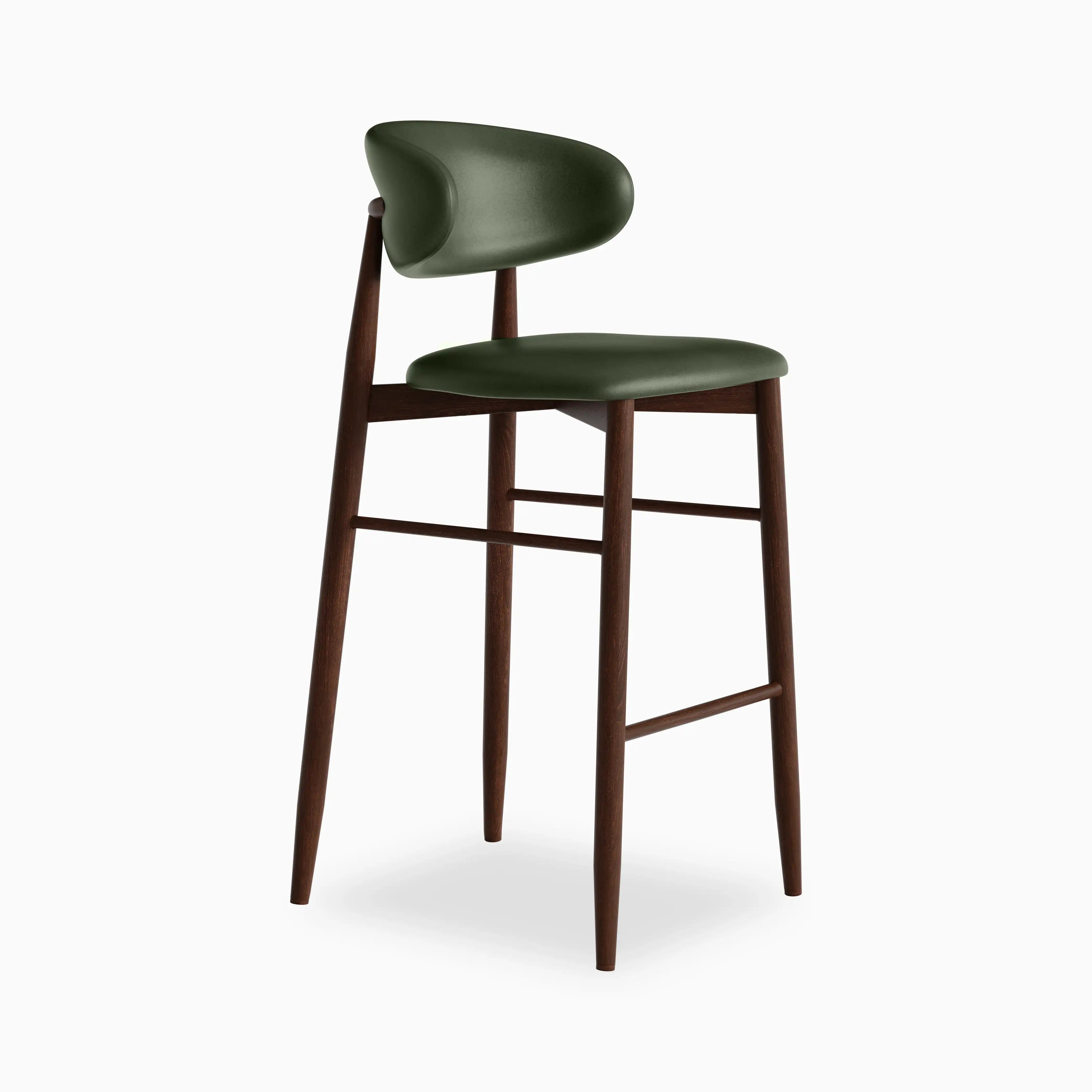 Halston Bar Stool | Vintage Green Faux Leather & Walnut