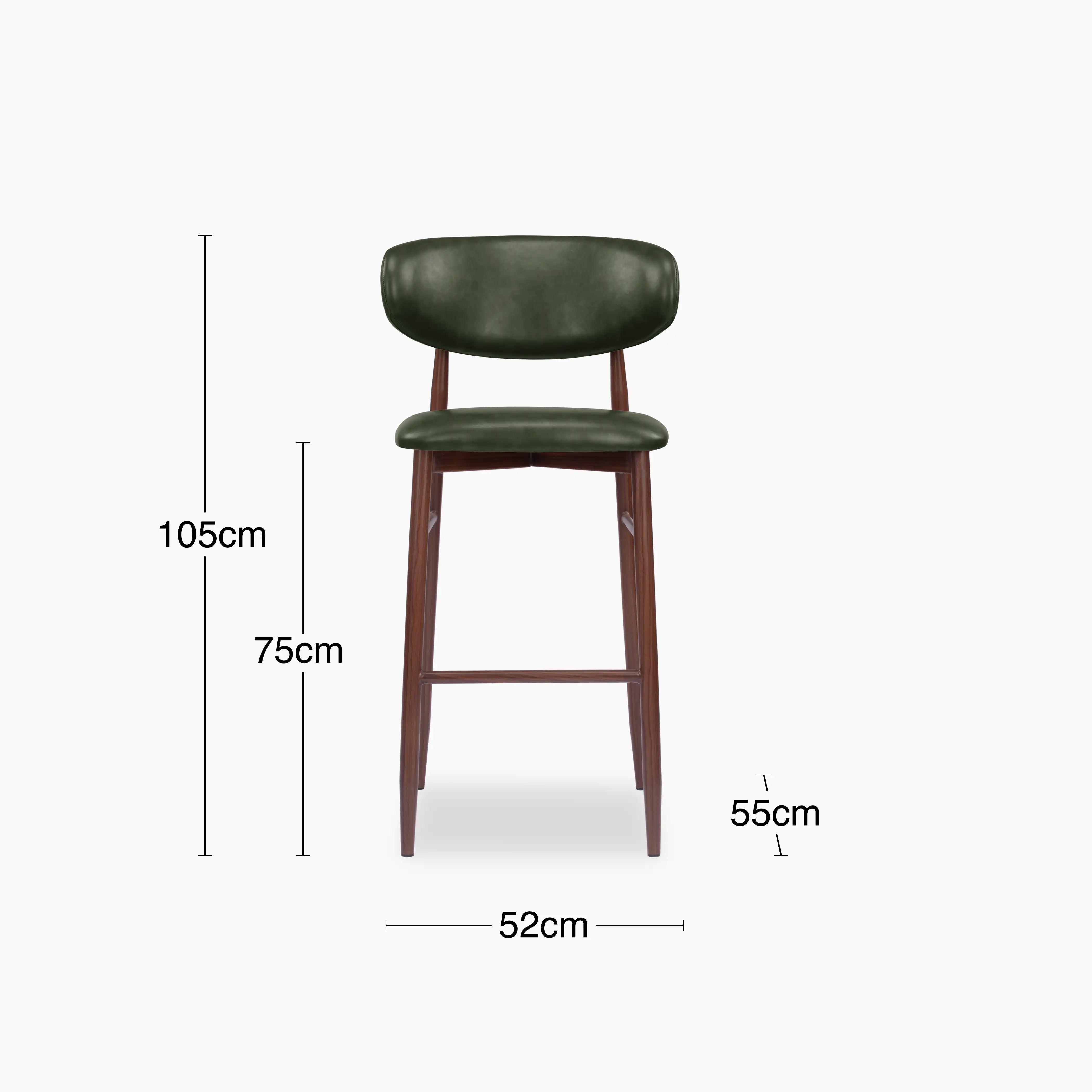 Halston Bar Stool | Vintage Green Faux Leather & Walnut