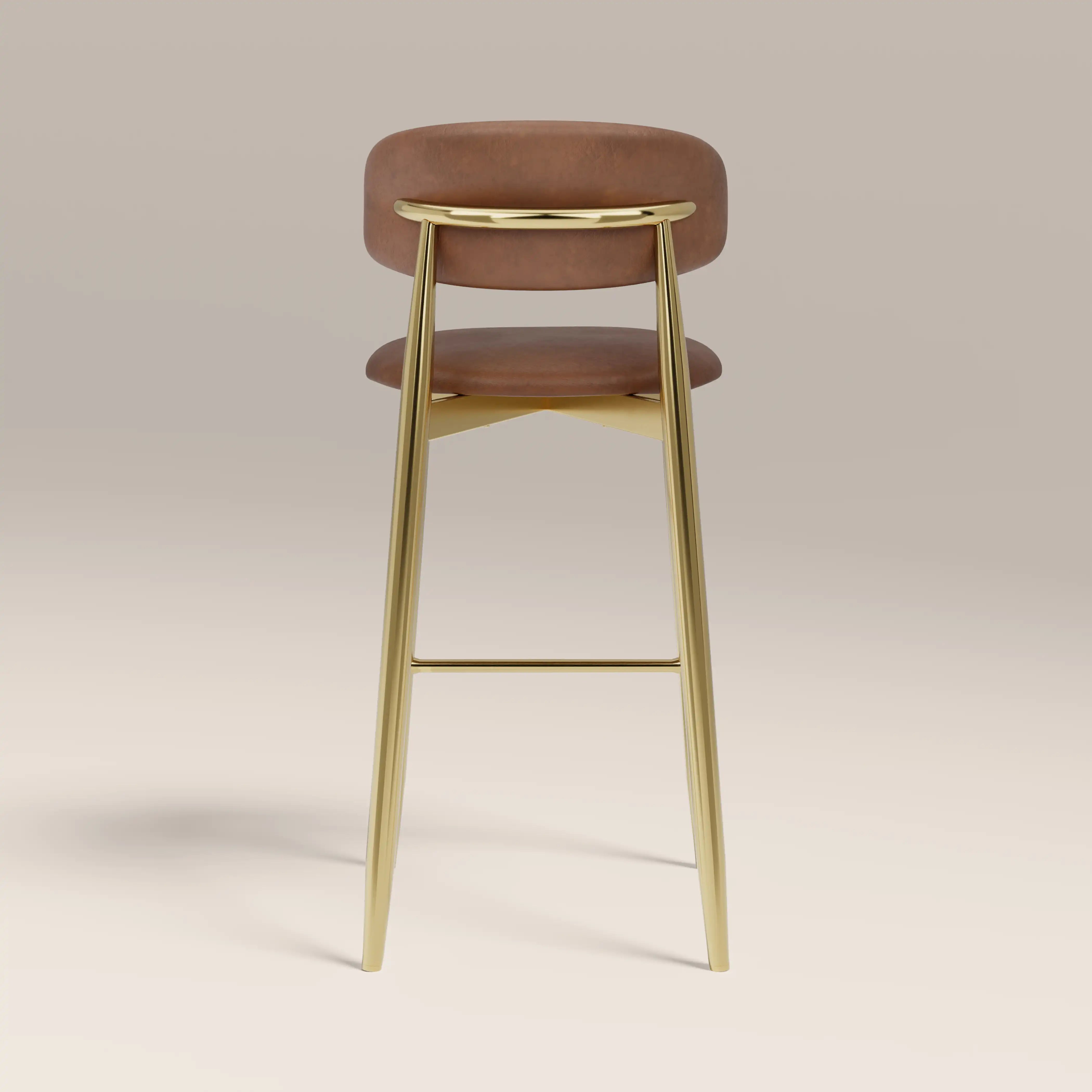 Halston Bar Stool | Vintage Tan Faux Leather & Brass