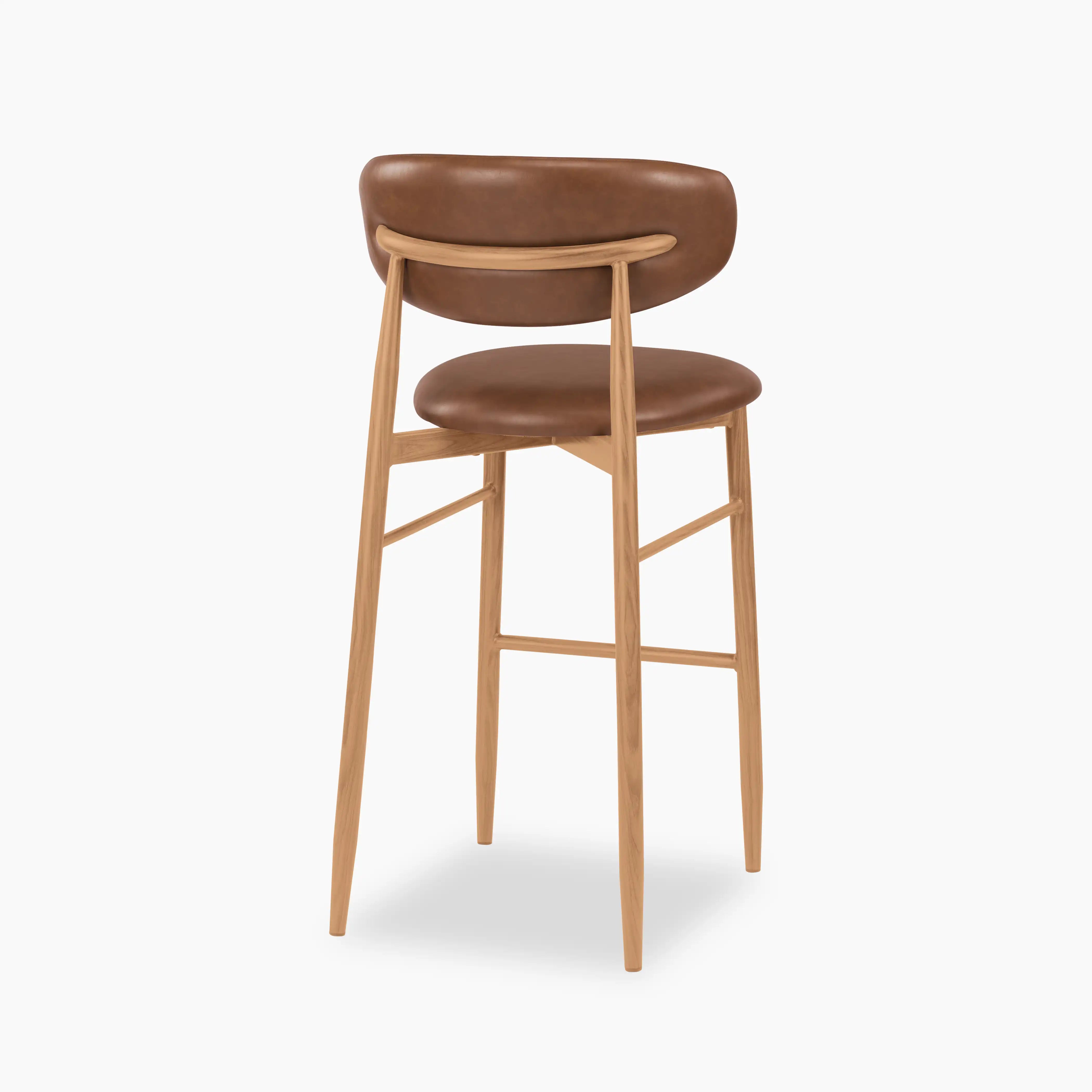 Halston Bar Stool | Vintage Tan Faux Leather & Oak
