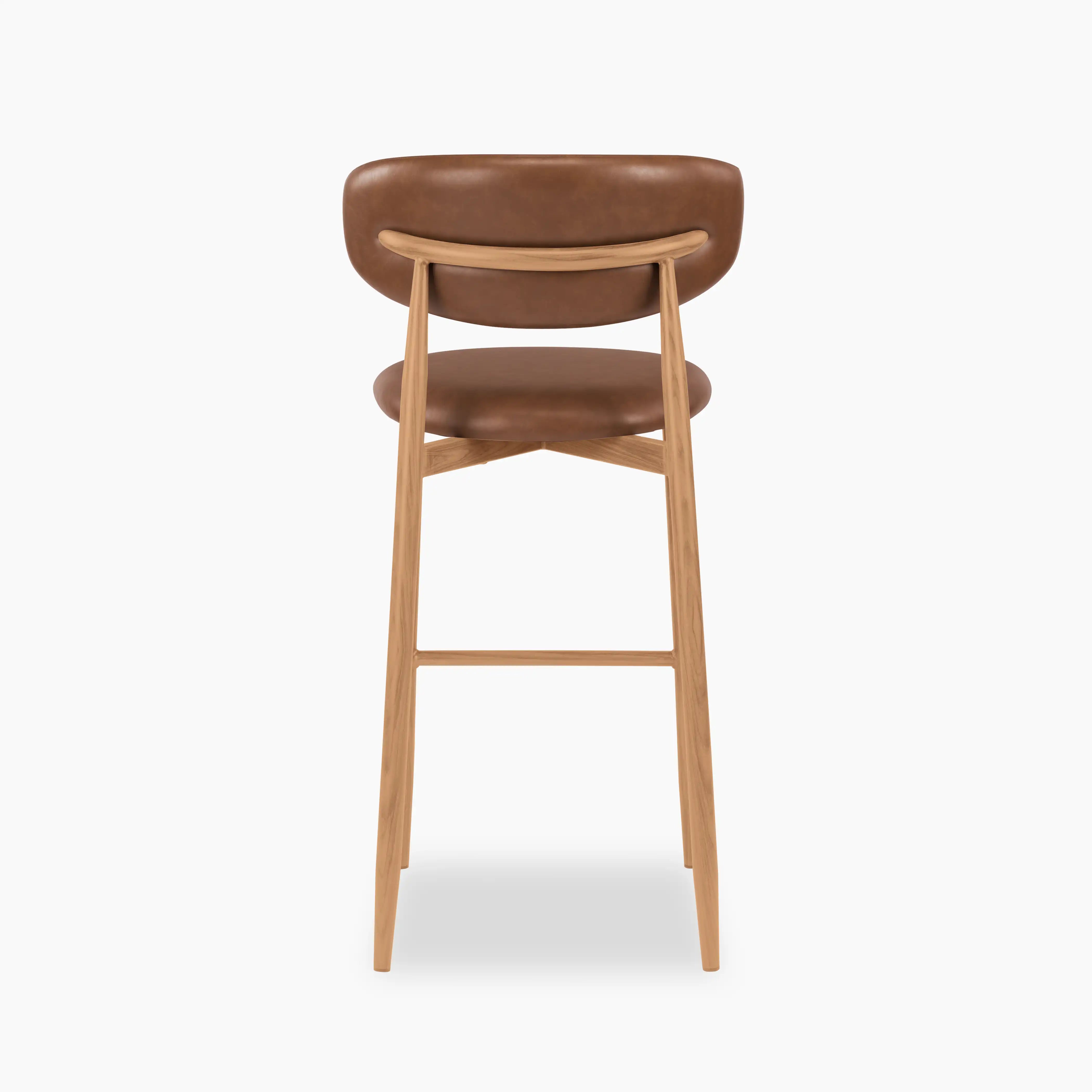 Halston Bar Stool | Vintage Tan Faux Leather & Oak