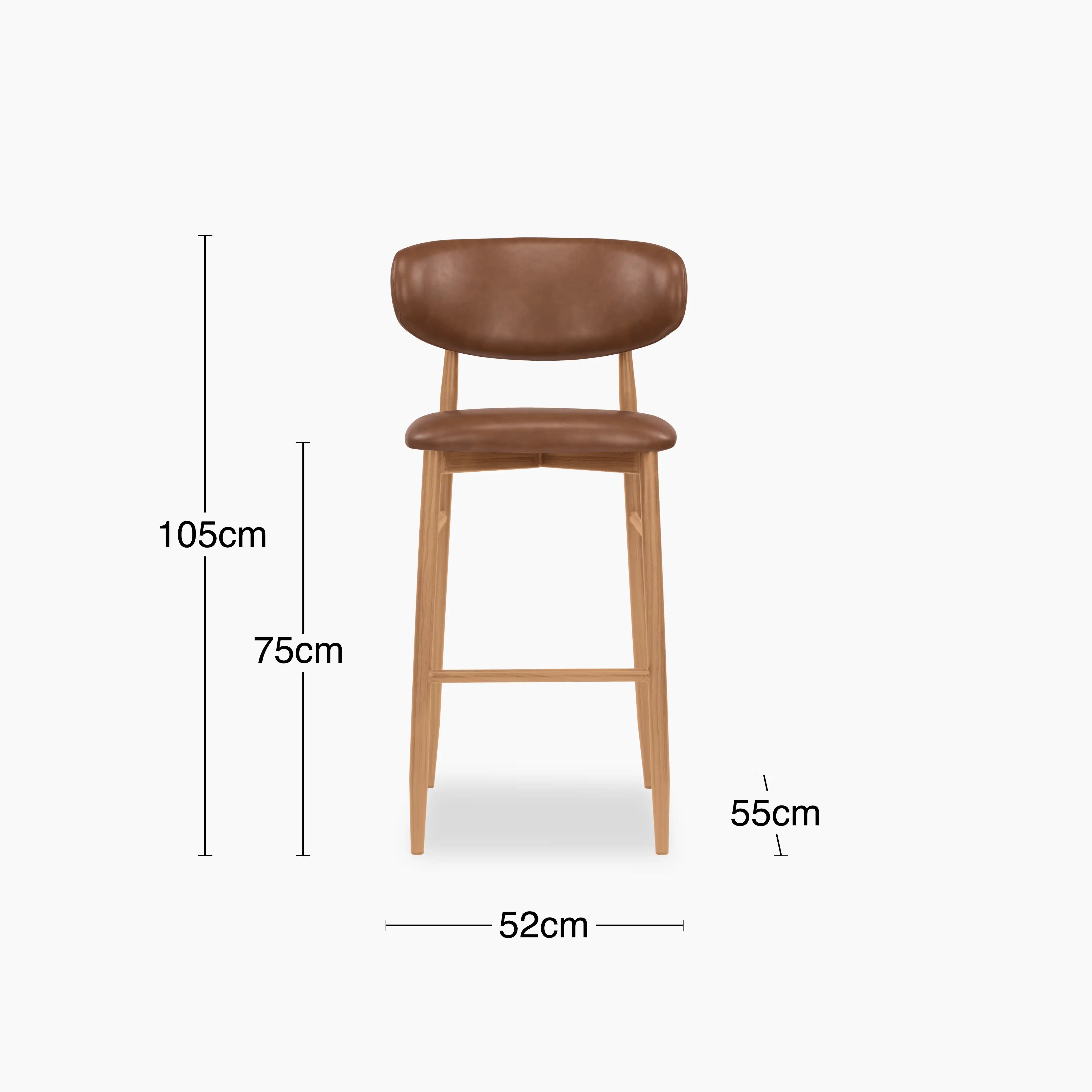 Halston Bar Stool | Vintage Tan Faux Leather & Oak