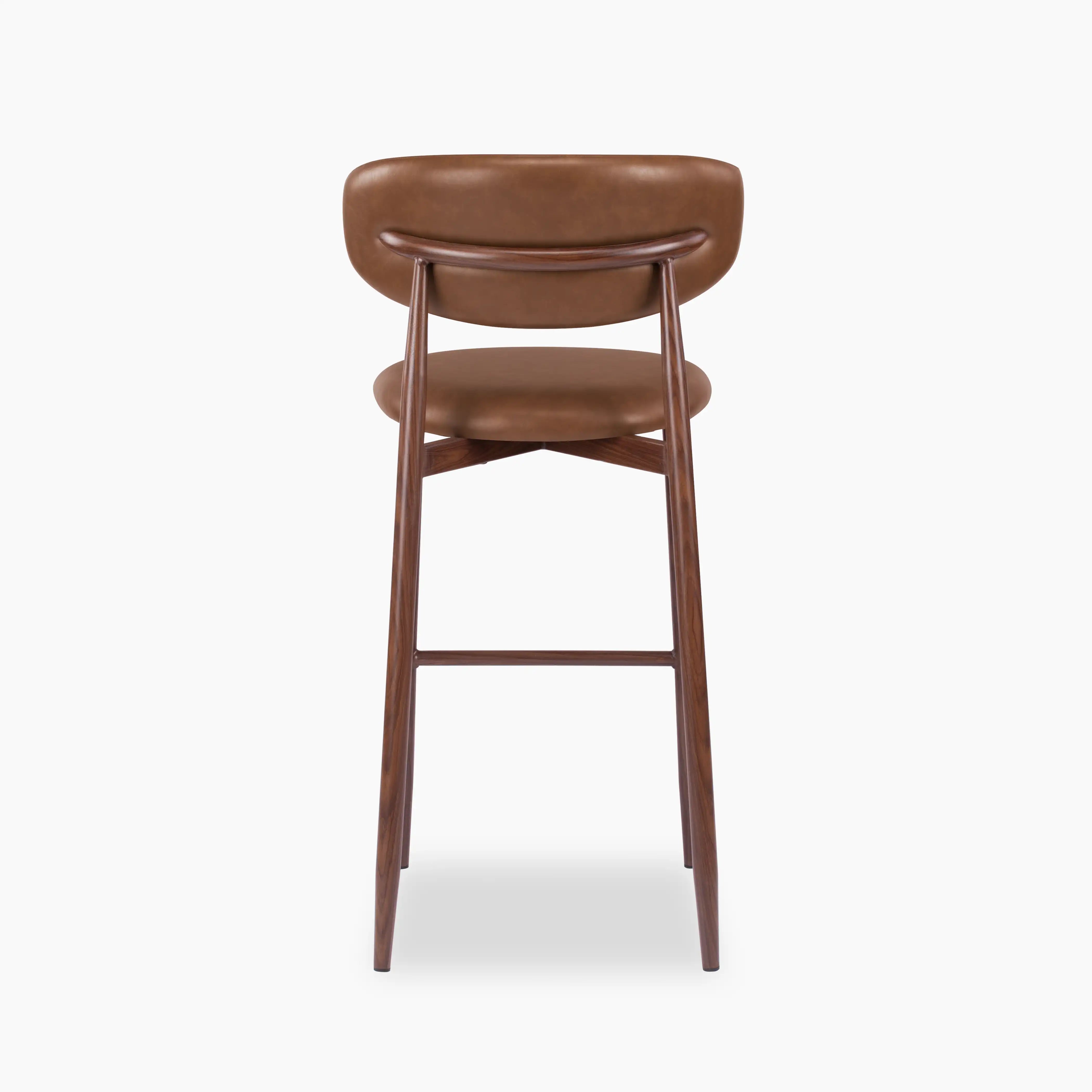 Halston Bar Stool | Vintage Tan Faux Leather & Walnut