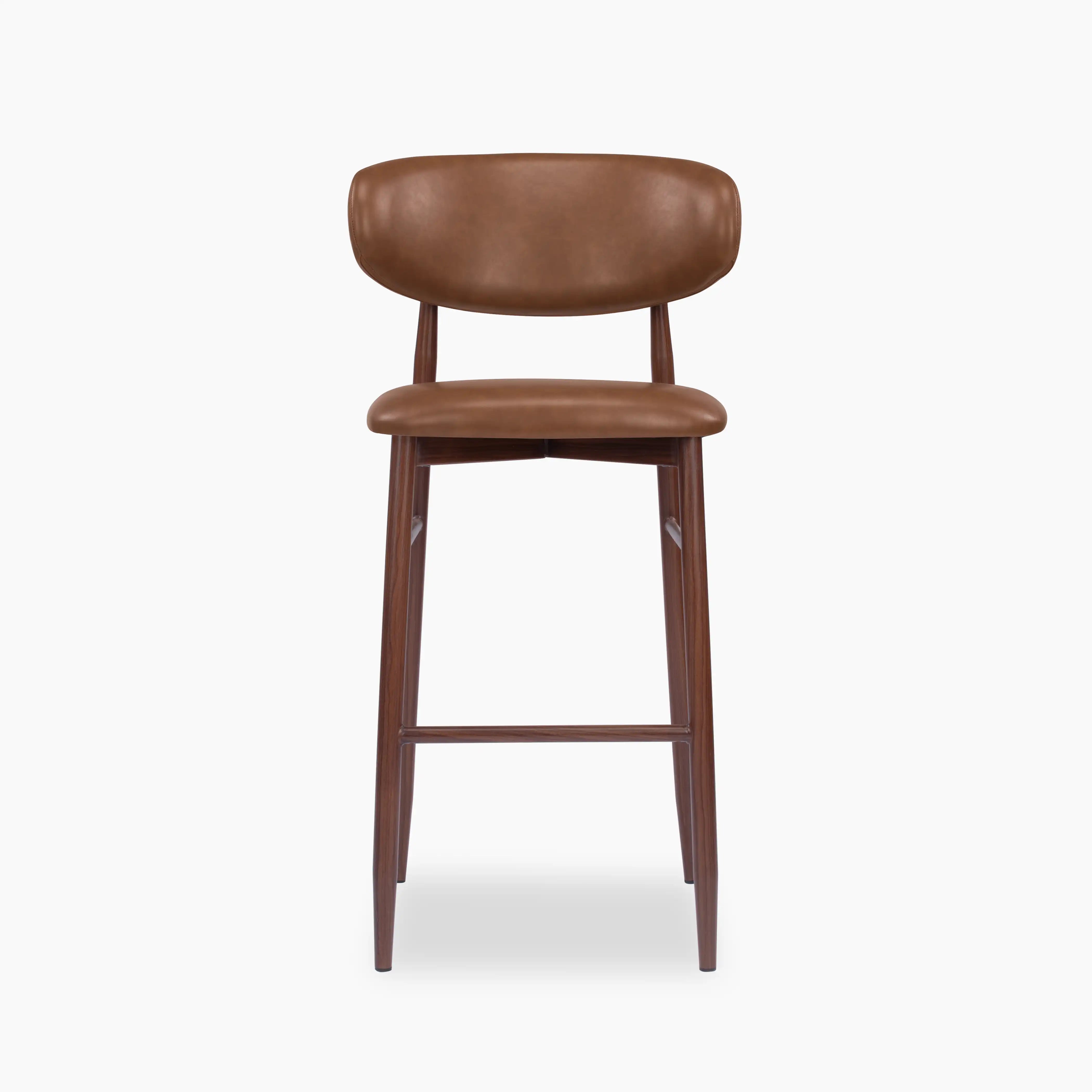 Halston Bar Stool | Vintage Tan Faux Leather & Walnut